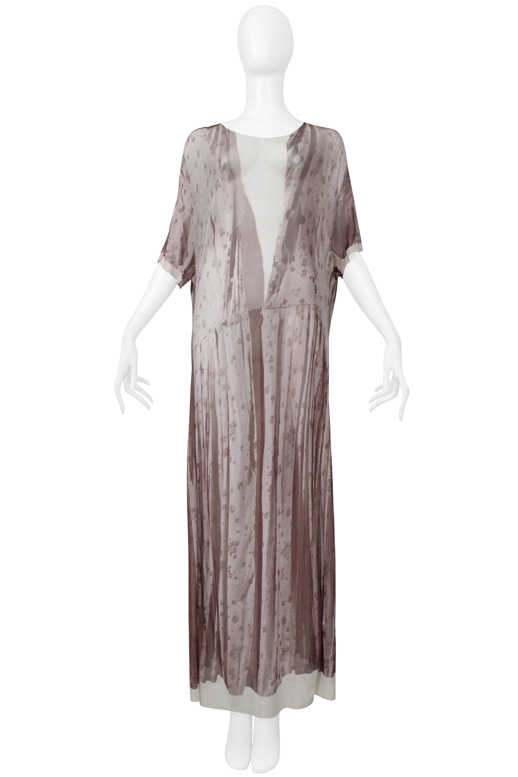 MAISON MARTIN MARGIELA TROMPE L'OEIL PHOTO PRINT BROWN FLORAL MAXI DRESS 1990S