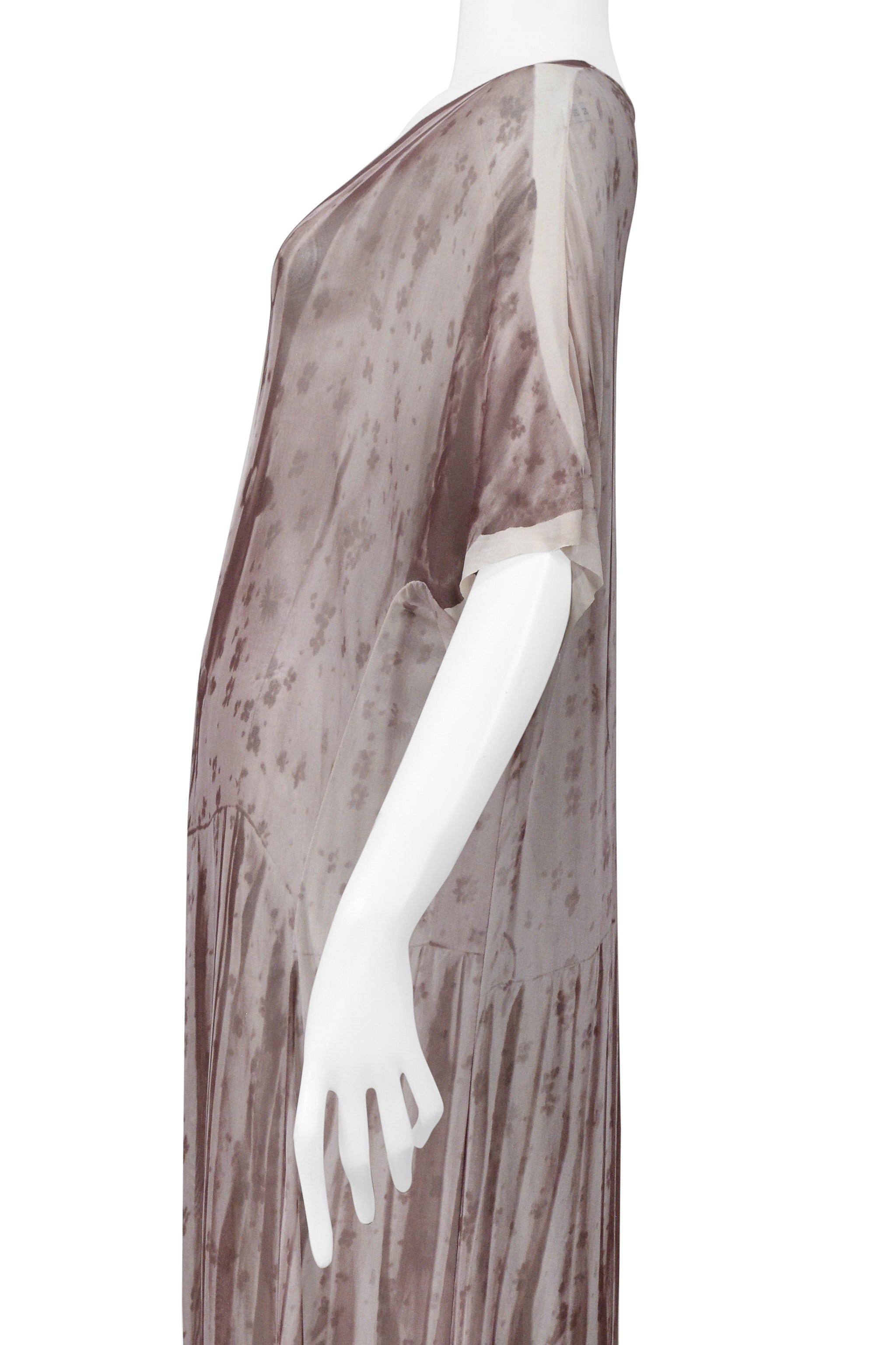 MAISON MARTIN MARGIELA TROMPE L'OEIL PHOTO PRINT BROWN FLORAL MAXI DRESS 1990S