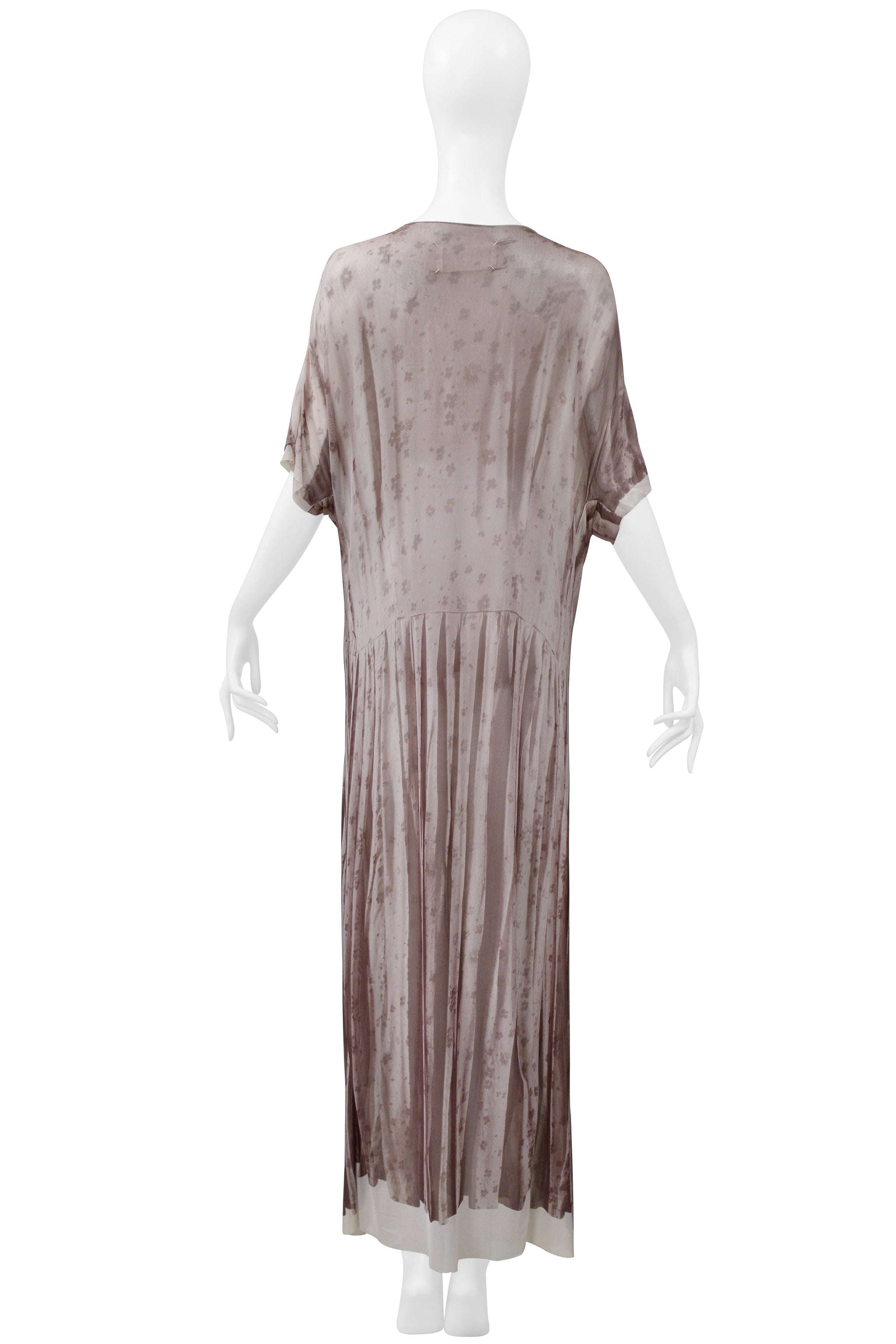 MAISON MARTIN MARGIELA TROMPE L'OEIL PHOTO PRINT BROWN FLORAL MAXI DRESS 1990S