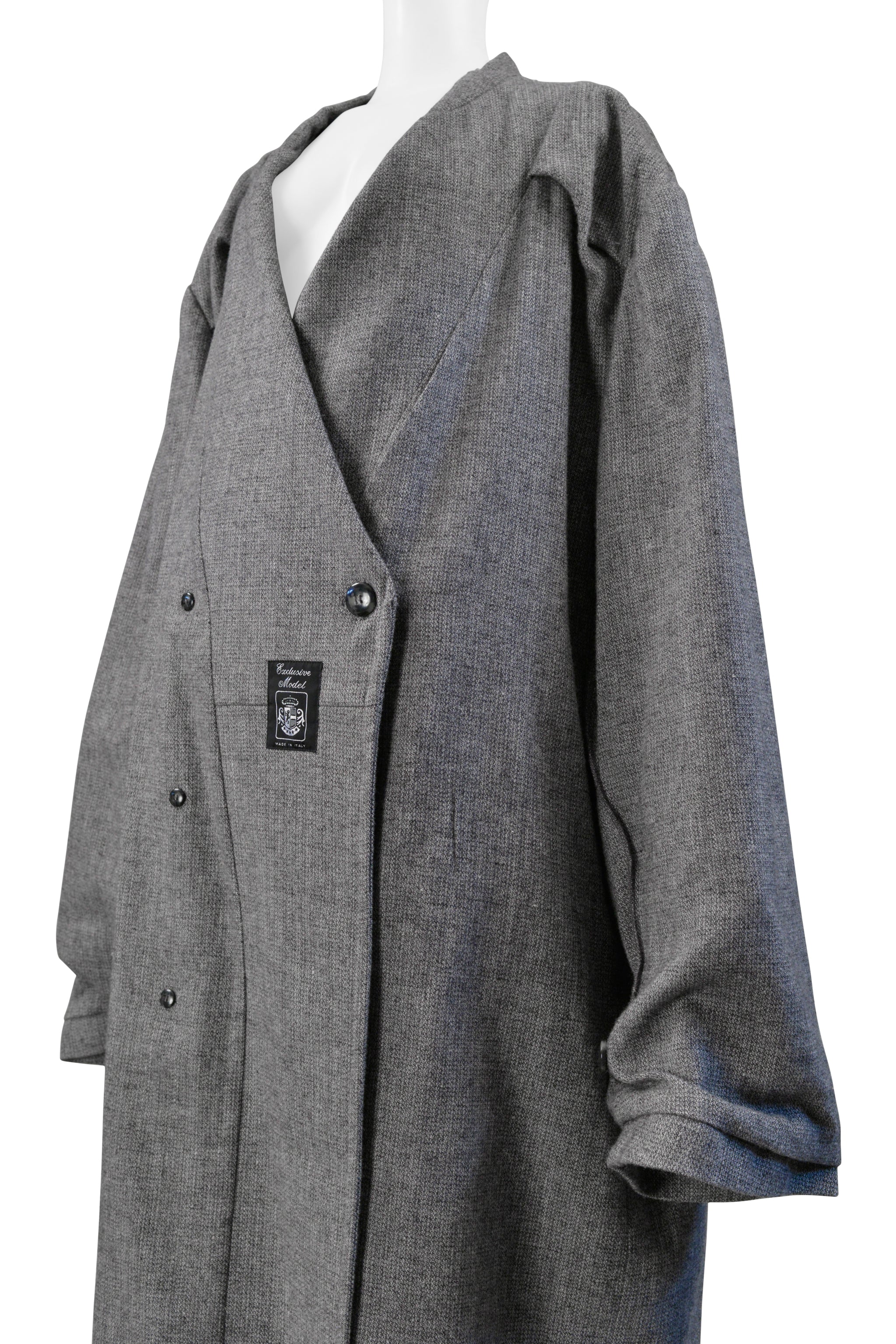 MAISON MARTIN MARGIELA GREY WOOL OVERSIZED OVERCOAT 2000-2001 AW