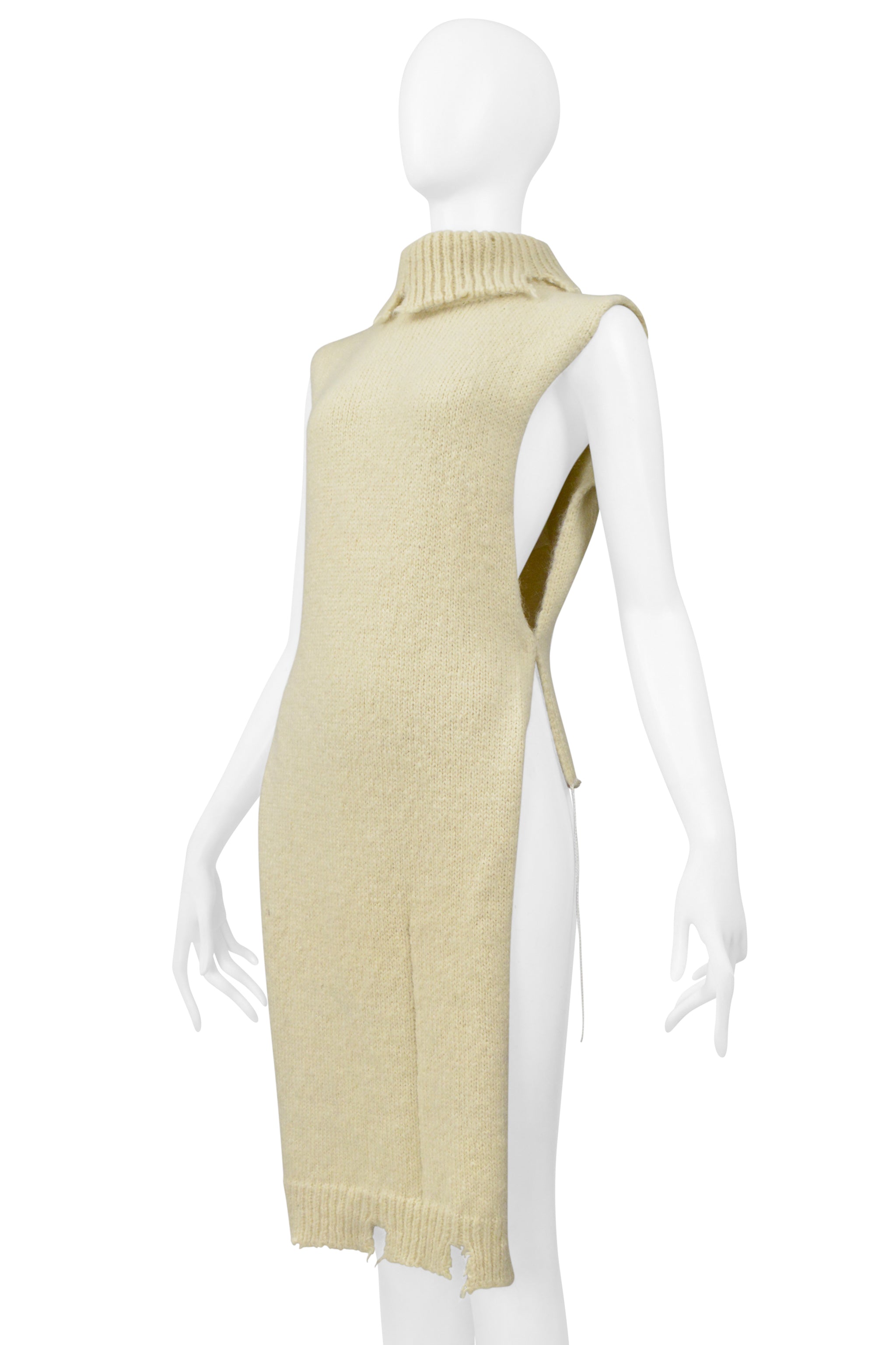 MAISON MARTIN MARGIELA OFF WHITE DECONSTRUCTED HIGH LOW SWEATER WITH HIGH NECK 2000-2001