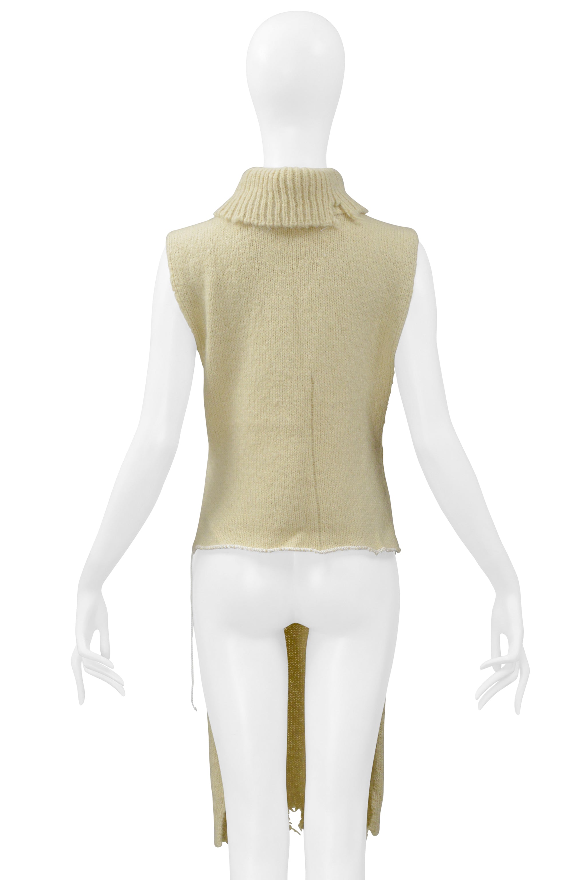MAISON MARTIN MARGIELA OFF WHITE DECONSTRUCTED HIGH LOW SWEATER WITH HIGH NECK 2000-2001