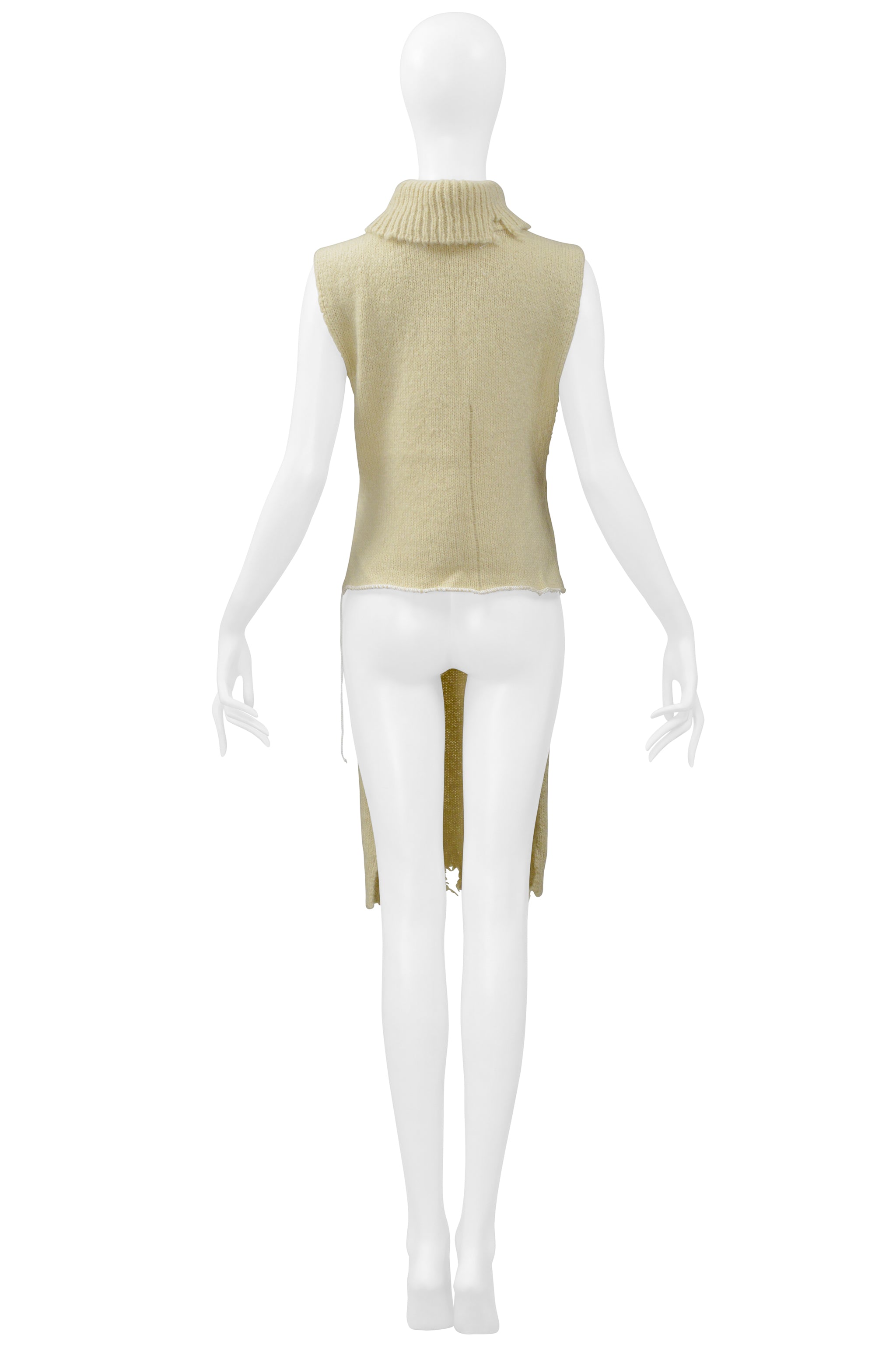 MAISON MARTIN MARGIELA OFF WHITE DECONSTRUCTED HIGH LOW SWEATER WITH HIGH NECK 2000-2001