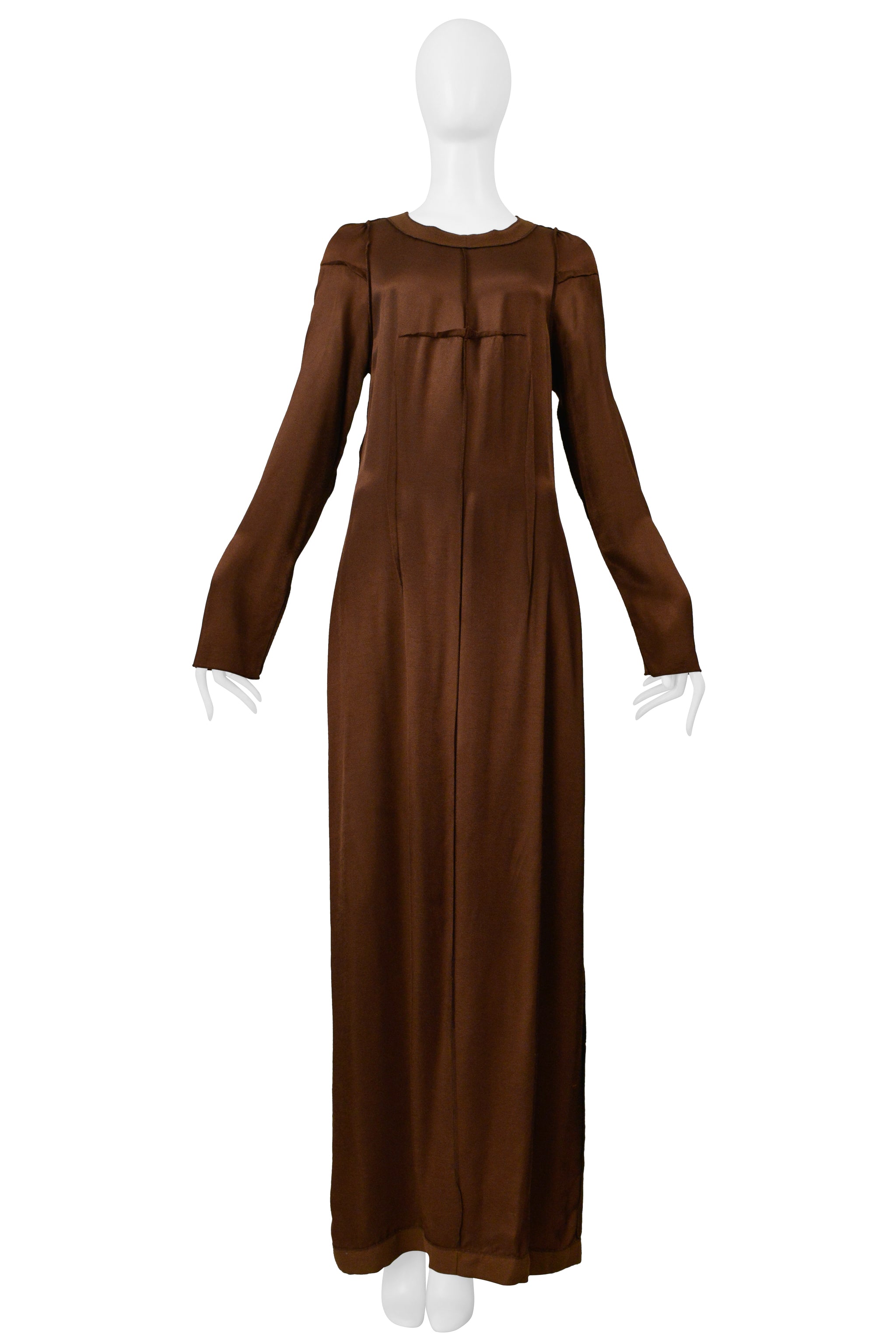 MAISON MARTIN MARGIELA BRONZE EVENING GOWN WITH LONG SLEEVES AND EXPOSED ZIPPER 2000