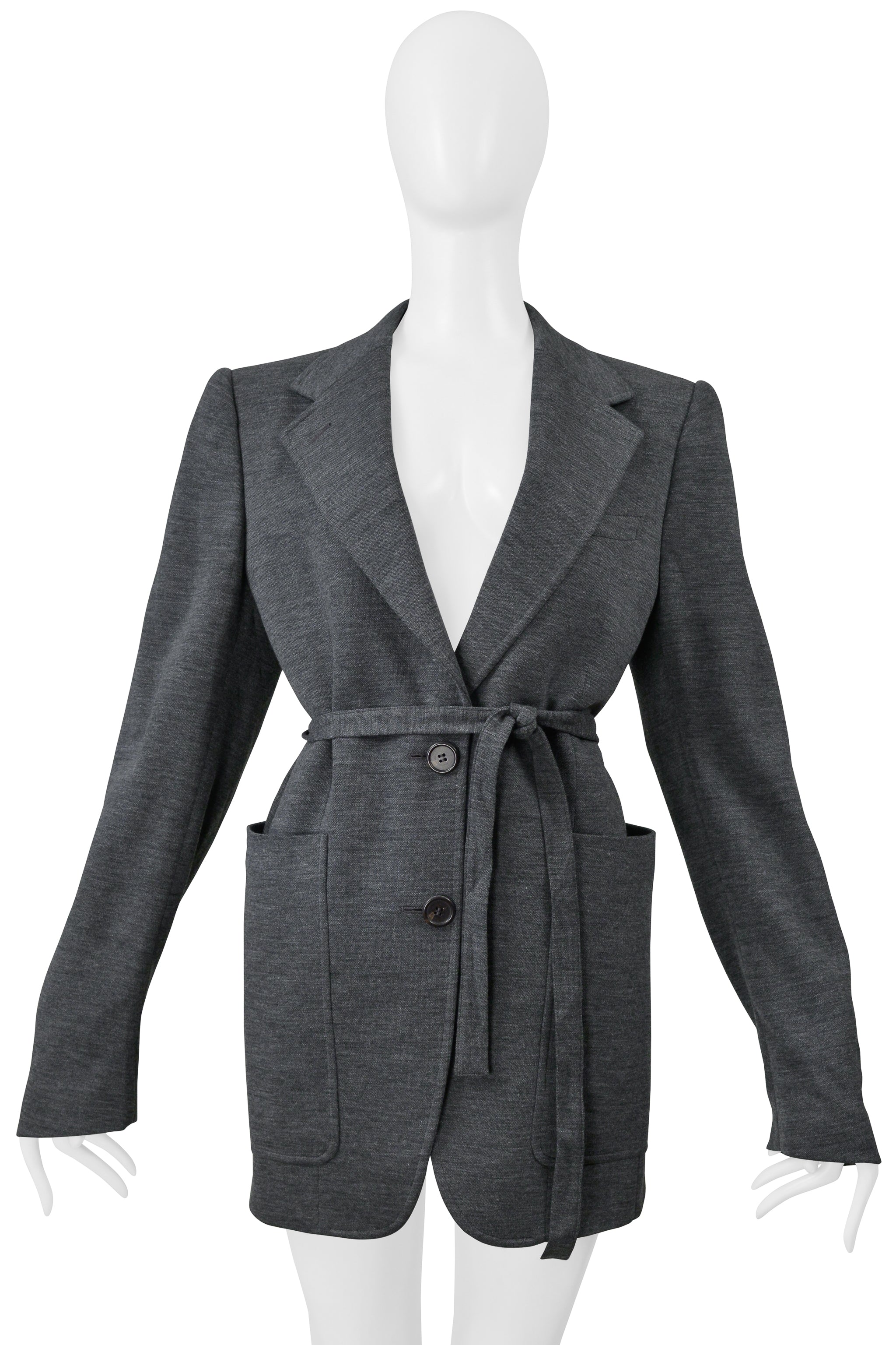 MAISON MARTIN MARGIELA GREY WOOL DOUBLE KNIT JACKET WITH BELT 2000s