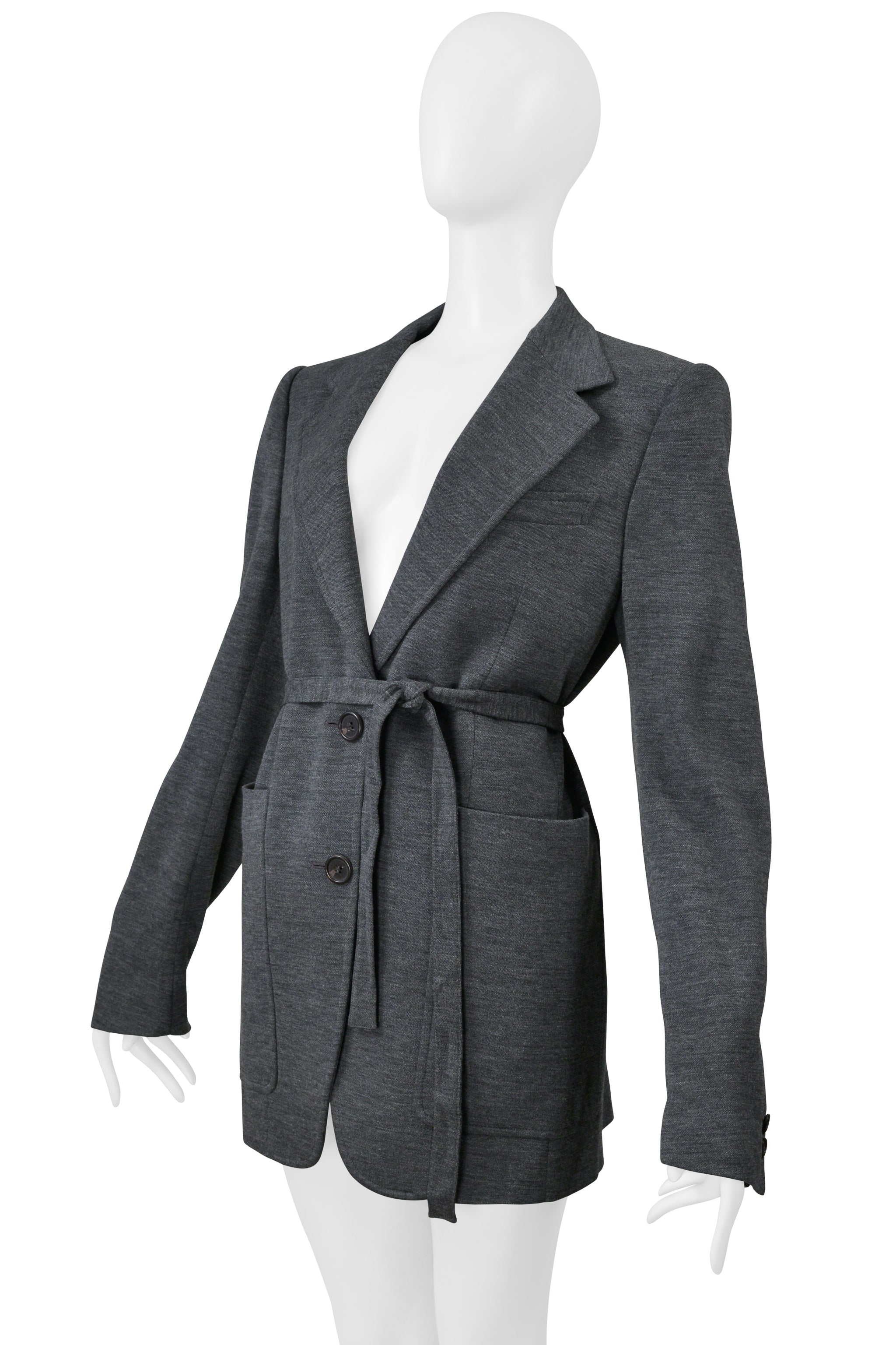 MAISON MARTIN MARGIELA GREY WOOL DOUBLE KNIT JACKET WITH BELT 2000s