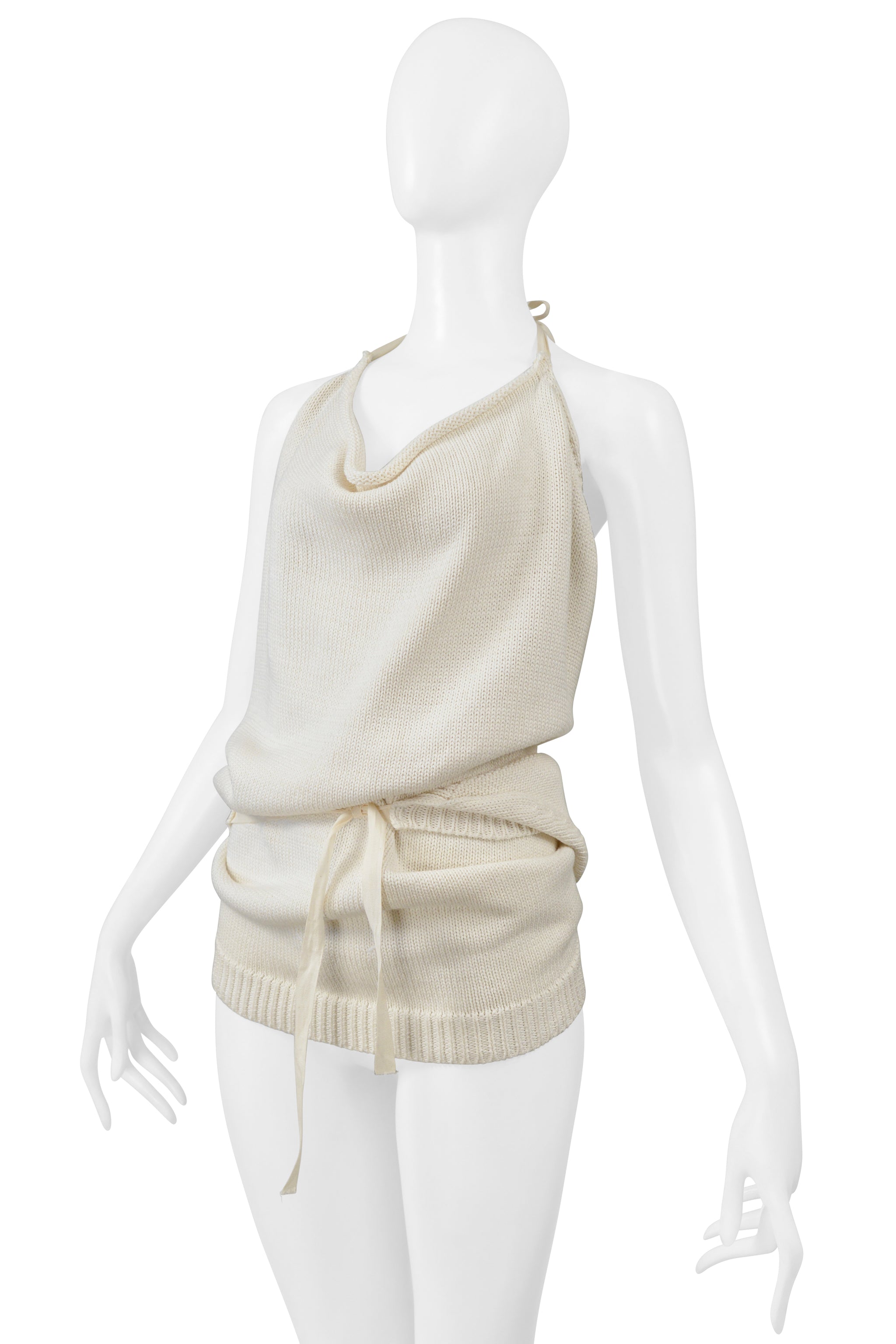 MAISON MARTIN MARGIELA OFF WHITE KNIT WRAP HALTER TOP 2000
