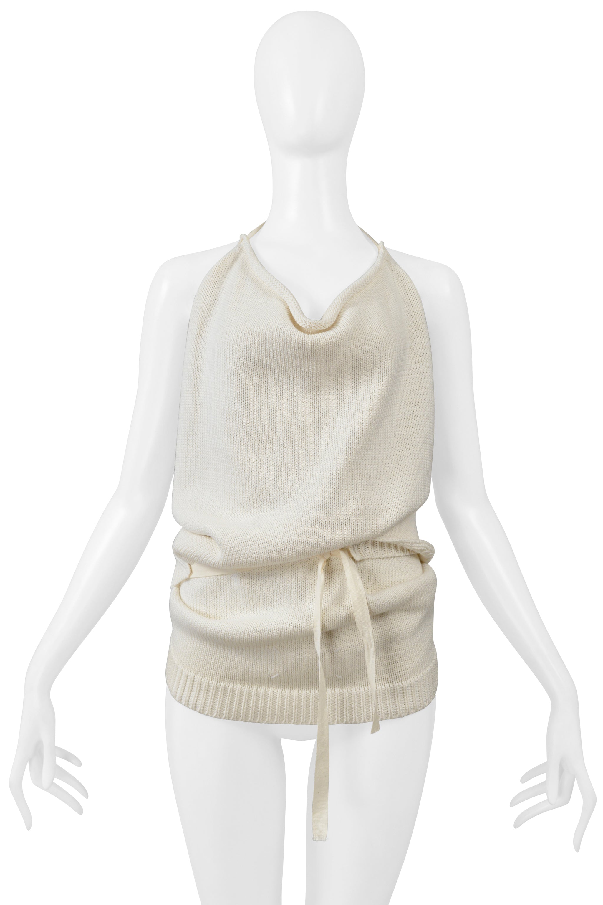 MAISON MARTIN MARGIELA OFF WHITE KNIT WRAP HALTER TOP 2000