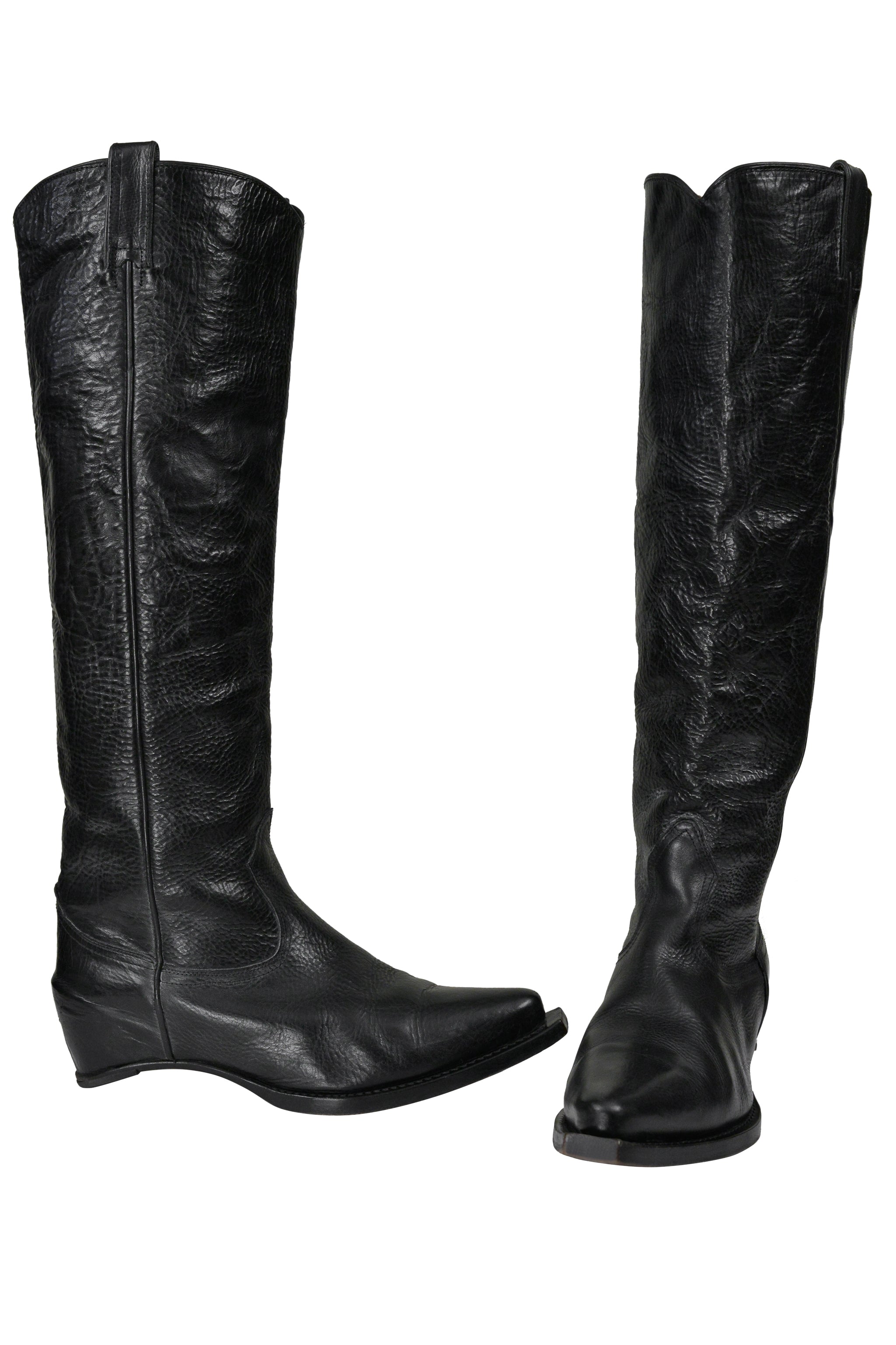 MAISON MARTIN MARGIELA BLACK LEATHER HEELLESS COWBOY BOOTS 2000