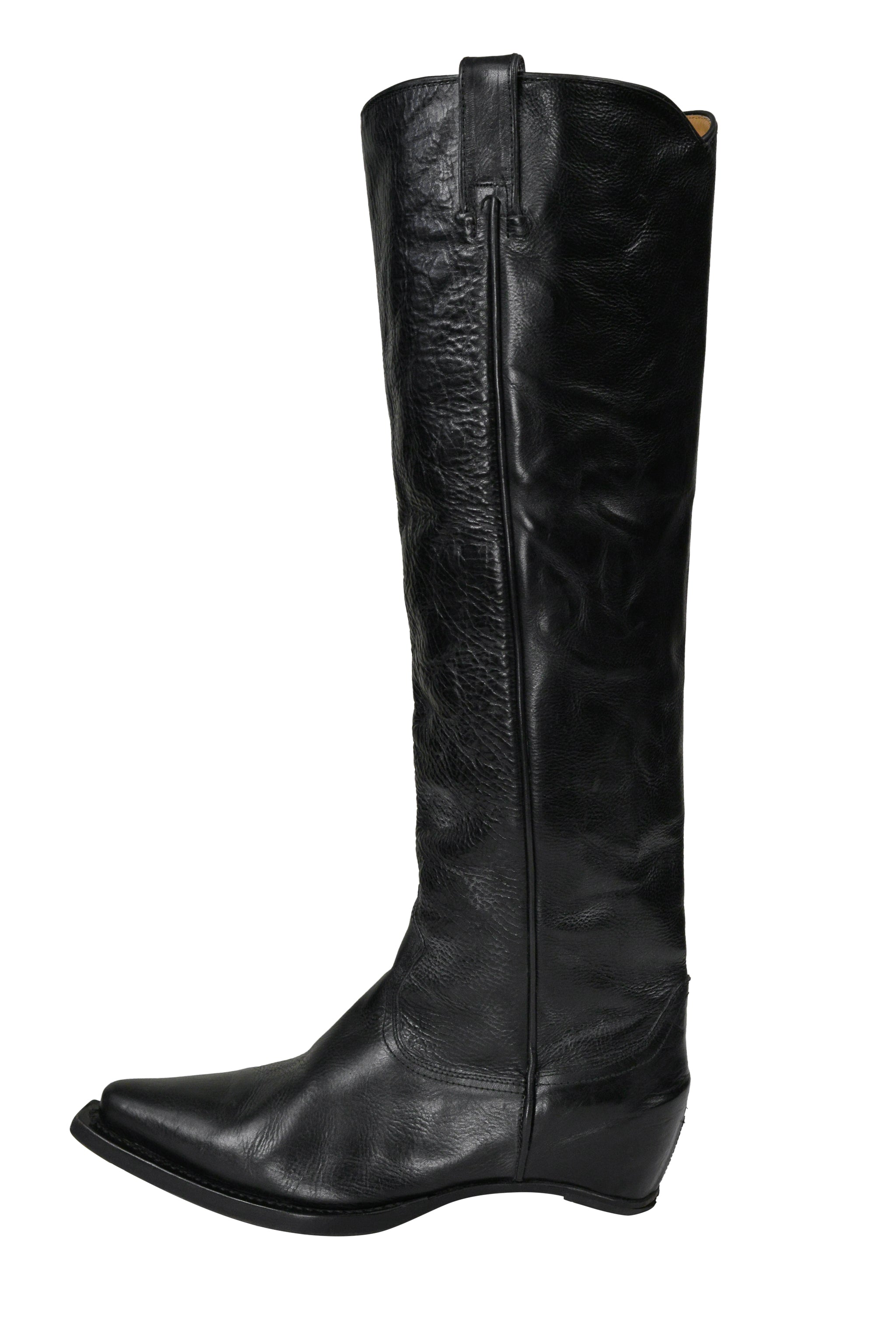 MAISON MARTIN MARGIELA BLACK LEATHER HEELLESS COWBOY BOOTS 2000