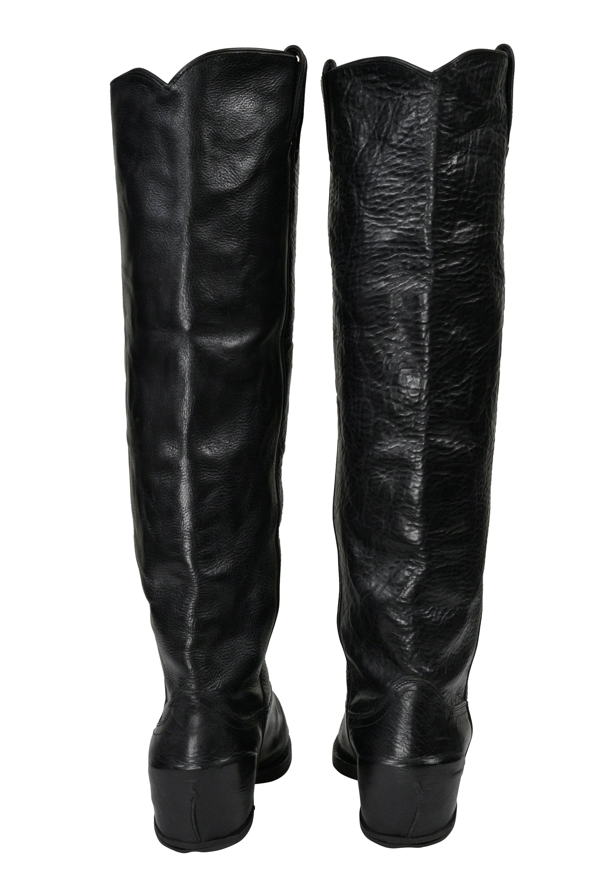 MAISON MARTIN MARGIELA BLACK LEATHER HEELLESS COWBOY BOOTS 2000