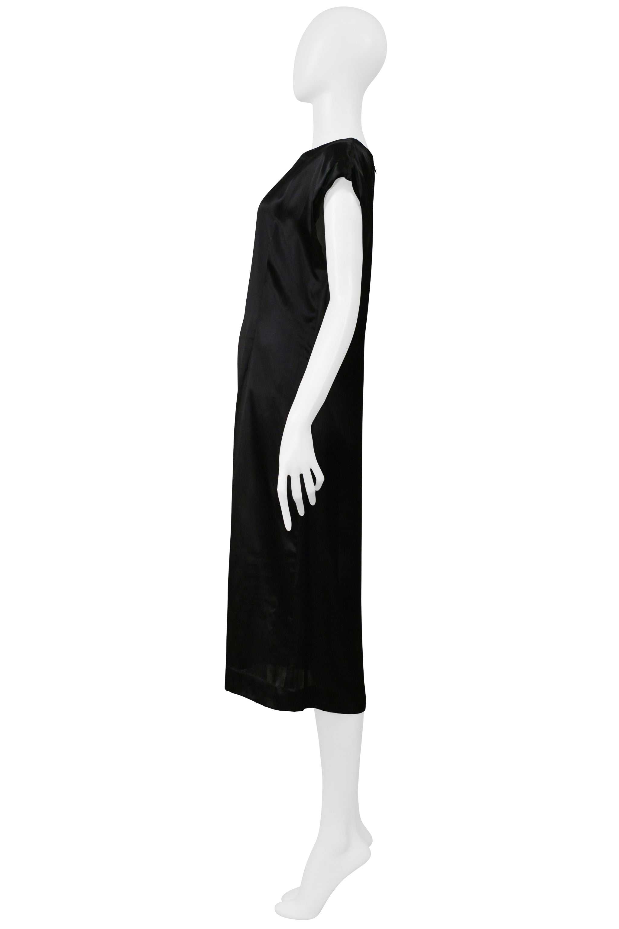 MAISON MARTIN MARGIELA BLACK SATIN DRESS WITH TULLE INTERIOR 2000