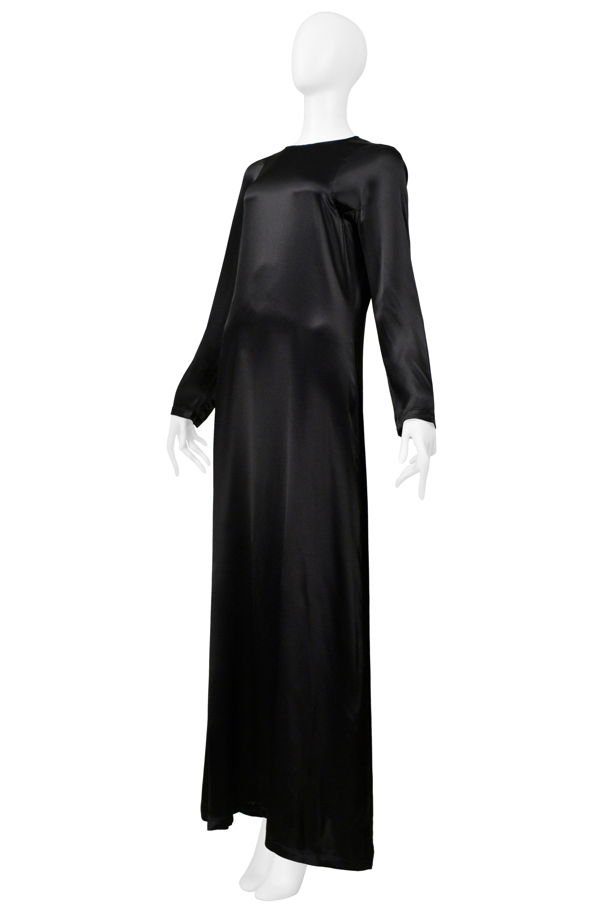 MAISON MARTIN MARGIELA BLACK SATIN EVENING GOWN WITH LONG SLEEVES 2000