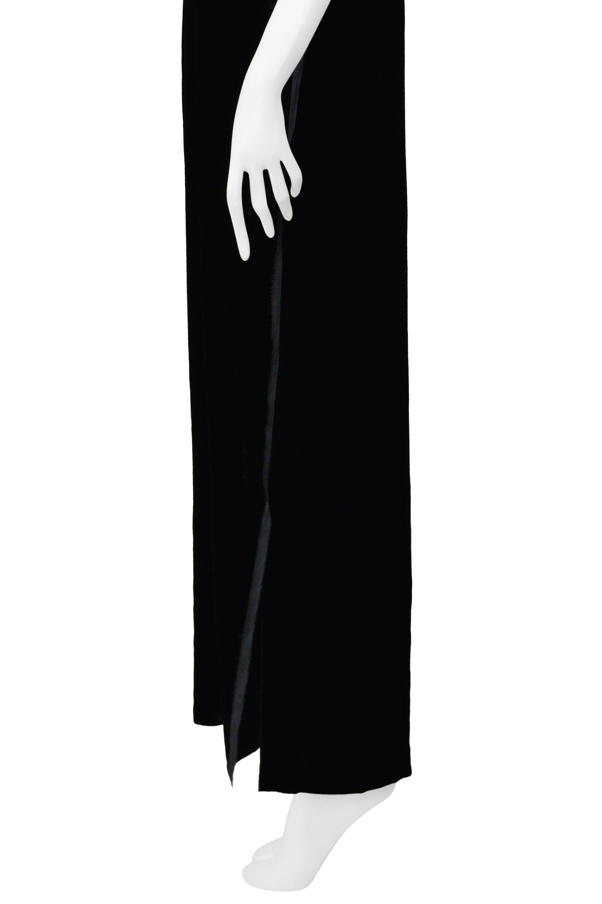 MAISON MARTIN MARGIELA BLACK VELVET SLEEVELESS EVENING GOWN W EXPOSED SELVAGE EDGES 2000