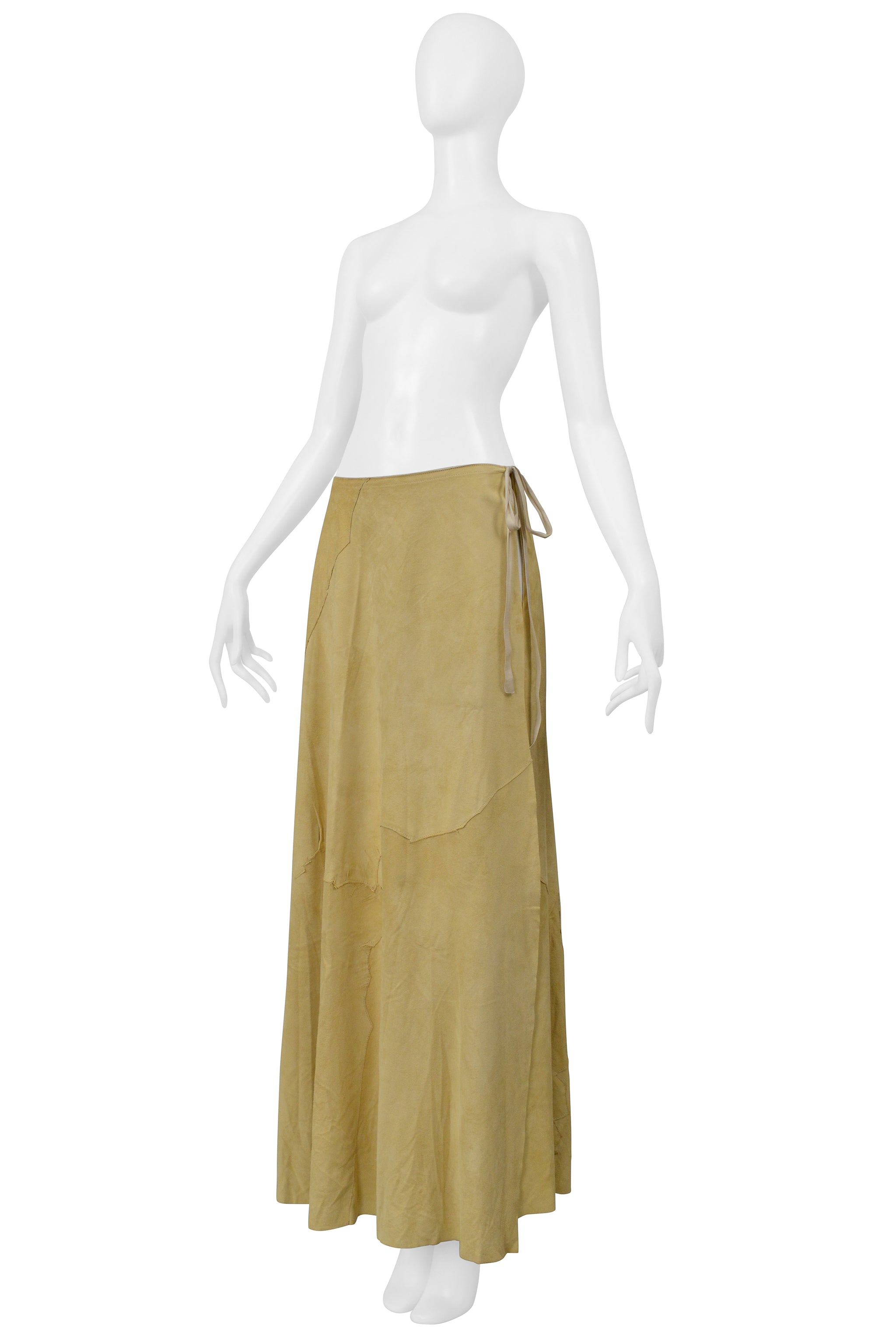 MAISON MARTIN MARGIELA CAMEL COLORED SUEDE PATCH WRAP SKIRT 2000