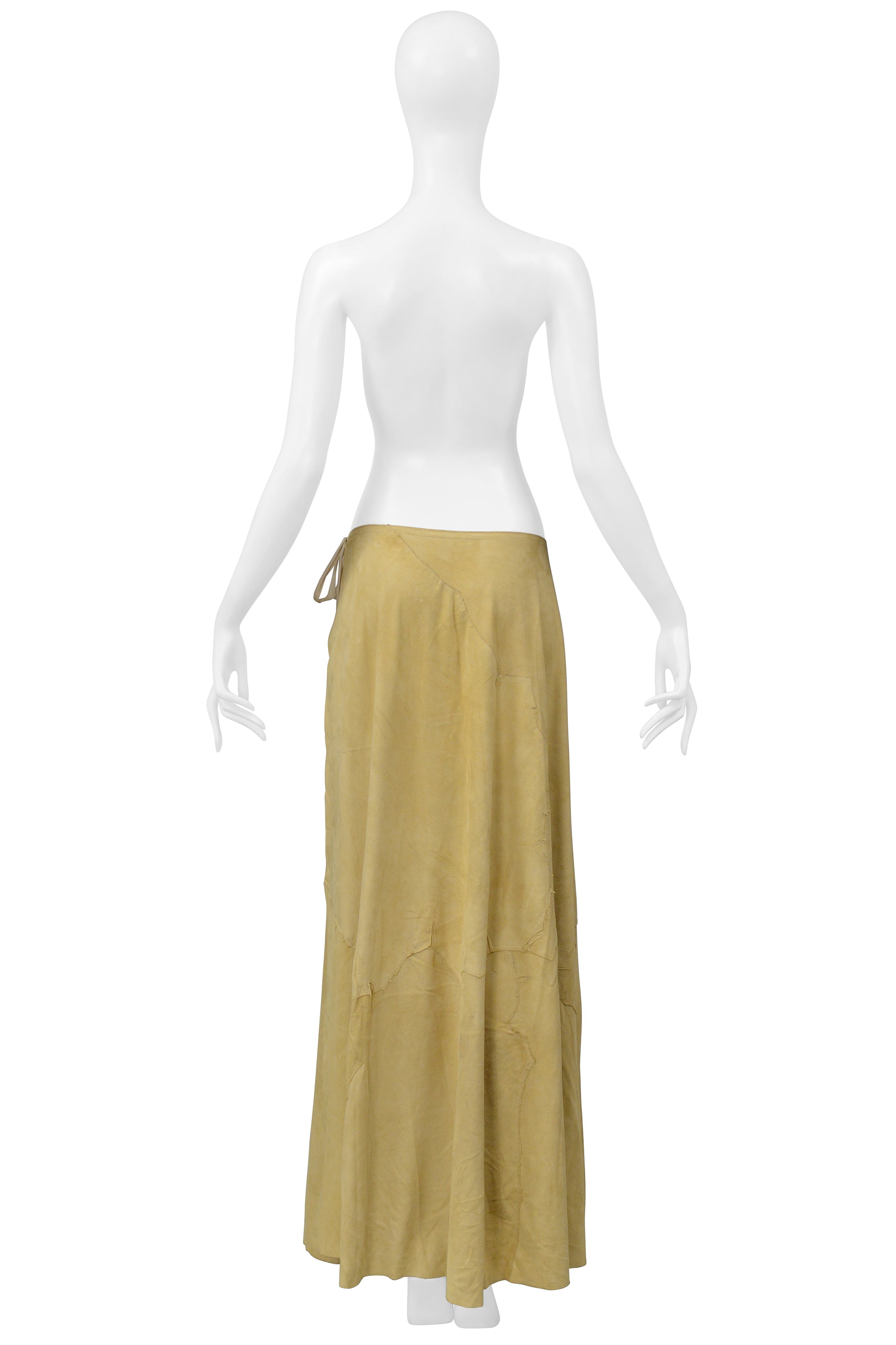 MAISON MARTIN MARGIELA CAMEL COLORED SUEDE PATCH WRAP SKIRT 2000