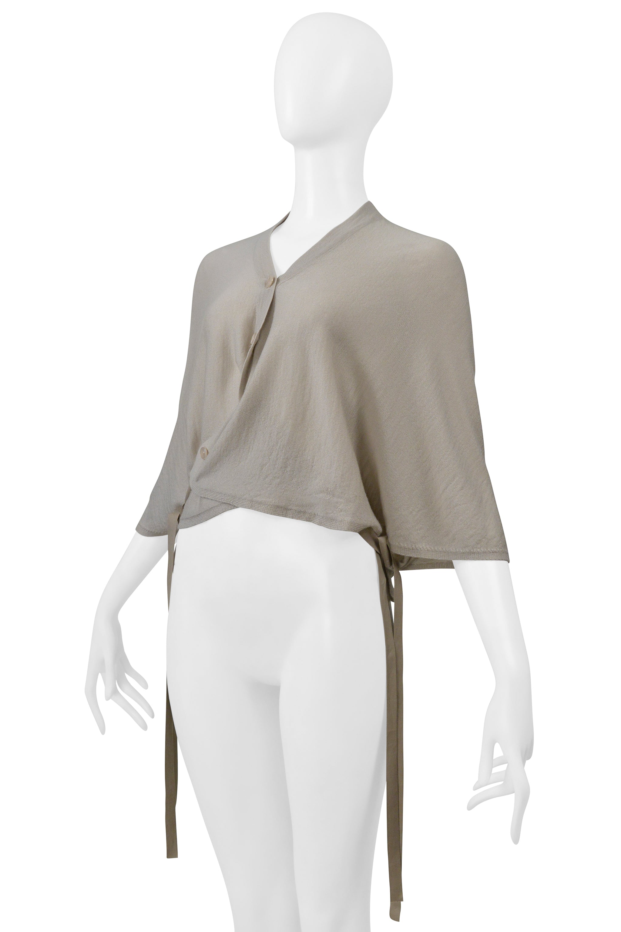 MAISON MARTIN MARGIELA GRAY CARDIGAN CAPE WITH TIES SS 2000