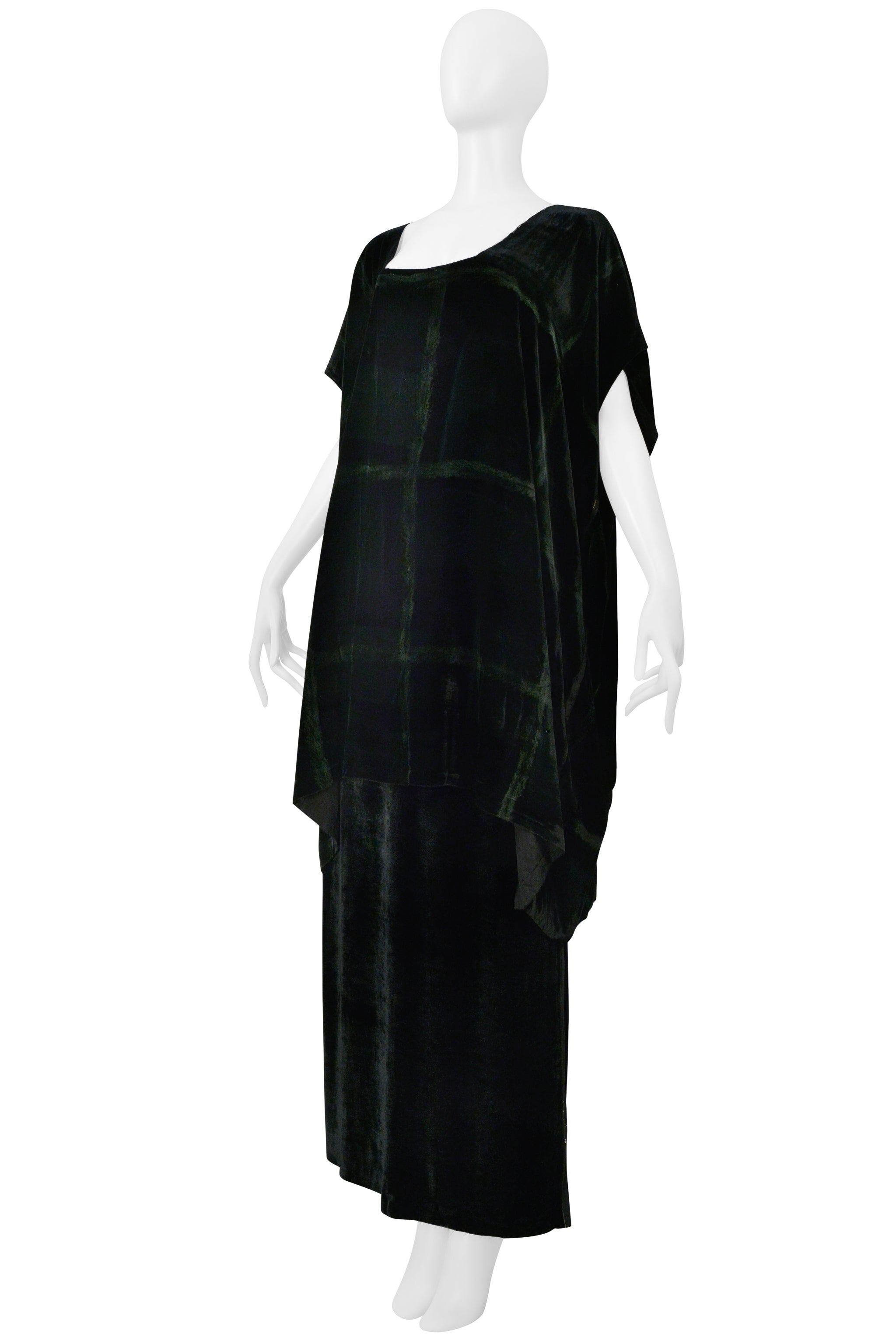 MAISON MARTIN MARGIELA HAND PAINTED VELVET OVERSIZED TOP AND BLACK VELVET MAXI SKIRT WITH SELVEDGE ENSEMBLE 2000