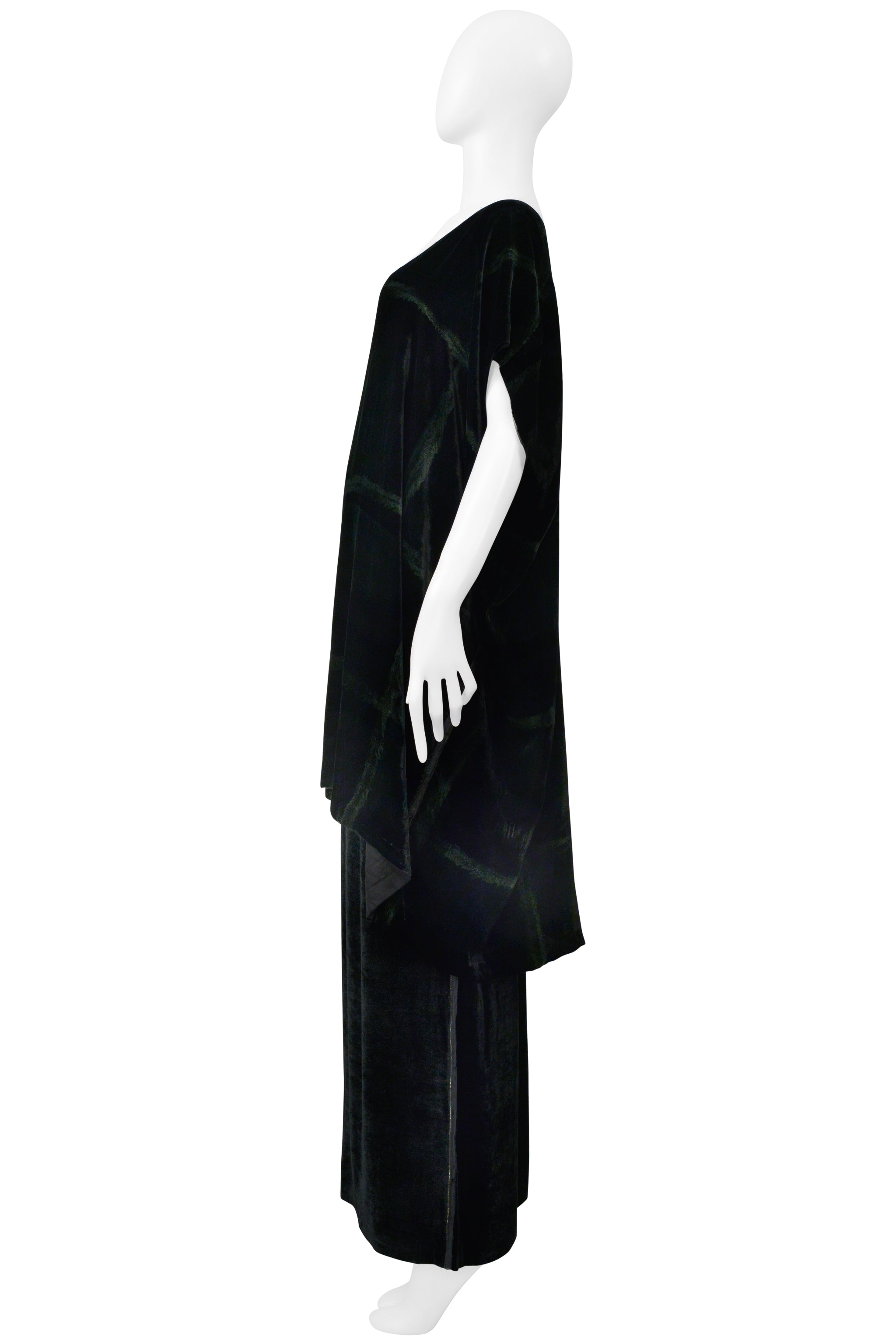 MAISON MARTIN MARGIELA HAND PAINTED VELVET OVERSIZED TOP AND BLACK VELVET MAXI SKIRT WITH SELVEDGE ENSEMBLE 2000