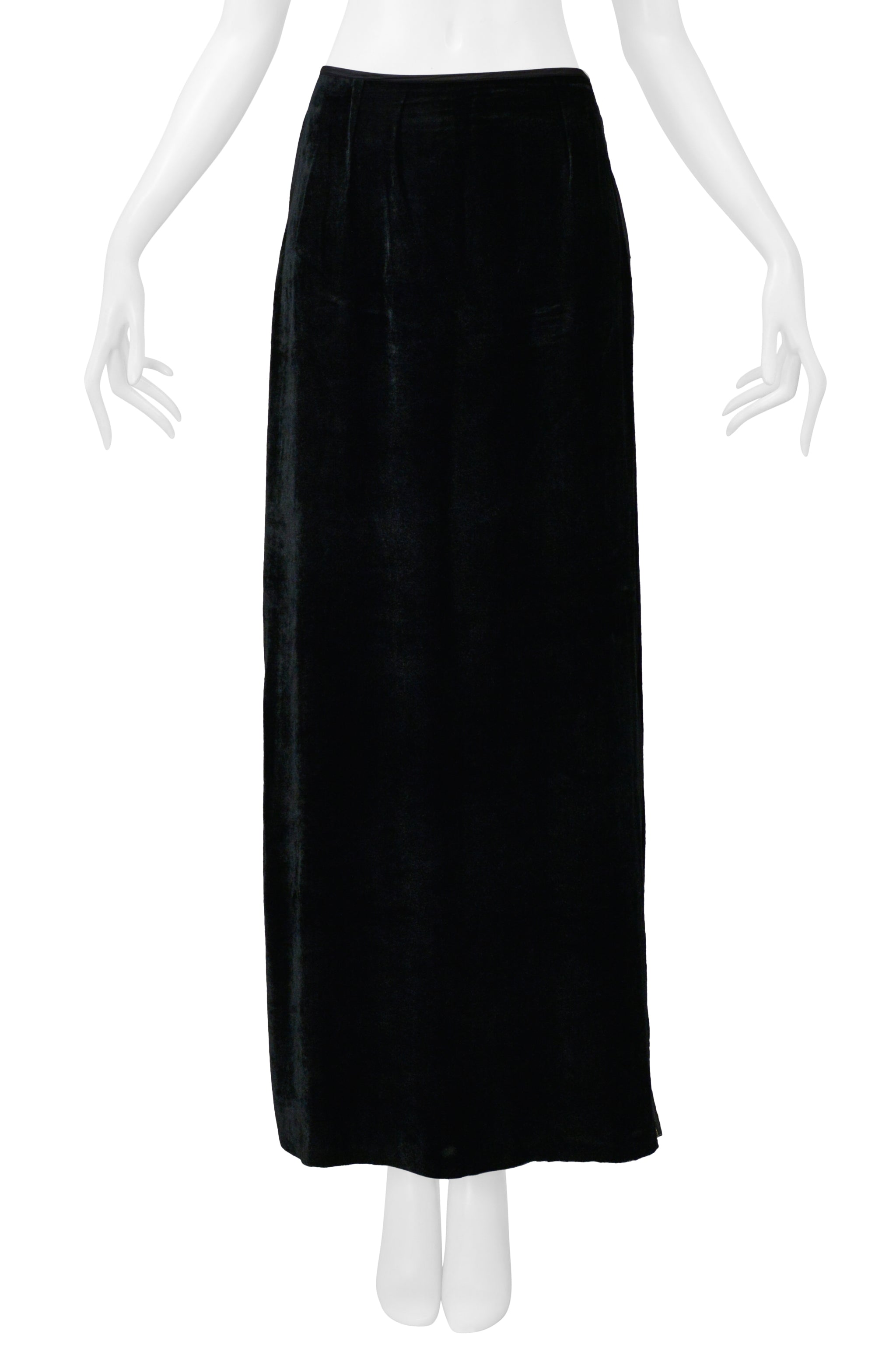 MAISON MARTIN MARGIELA HAND PAINTED VELVET OVERSIZED TOP AND BLACK VELVET MAXI SKIRT WITH SELVEDGE ENSEMBLE 2000