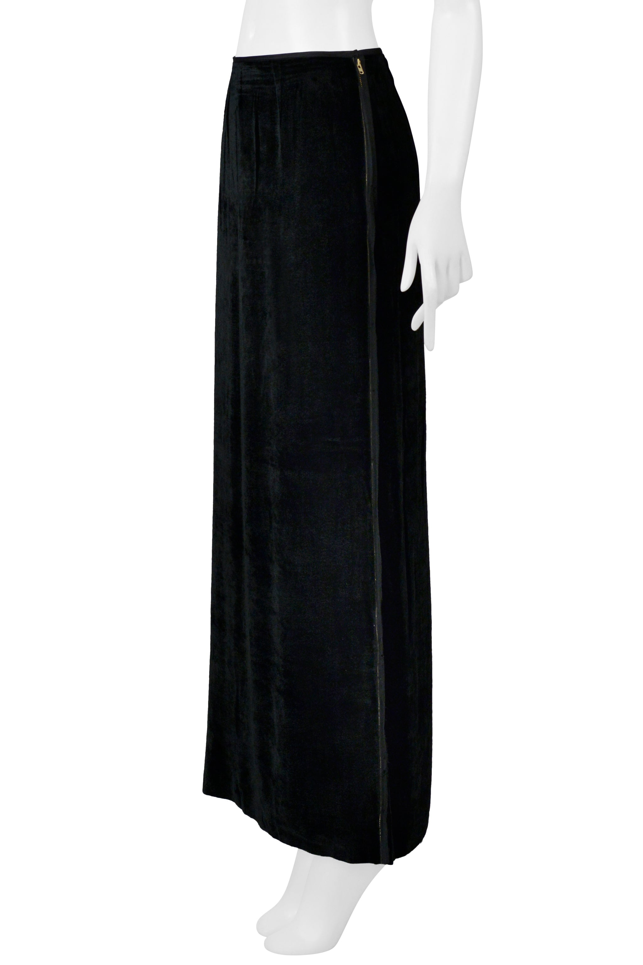 MAISON MARTIN MARGIELA HAND PAINTED VELVET OVERSIZED TOP AND BLACK VELVET MAXI SKIRT WITH SELVEDGE ENSEMBLE 2000
