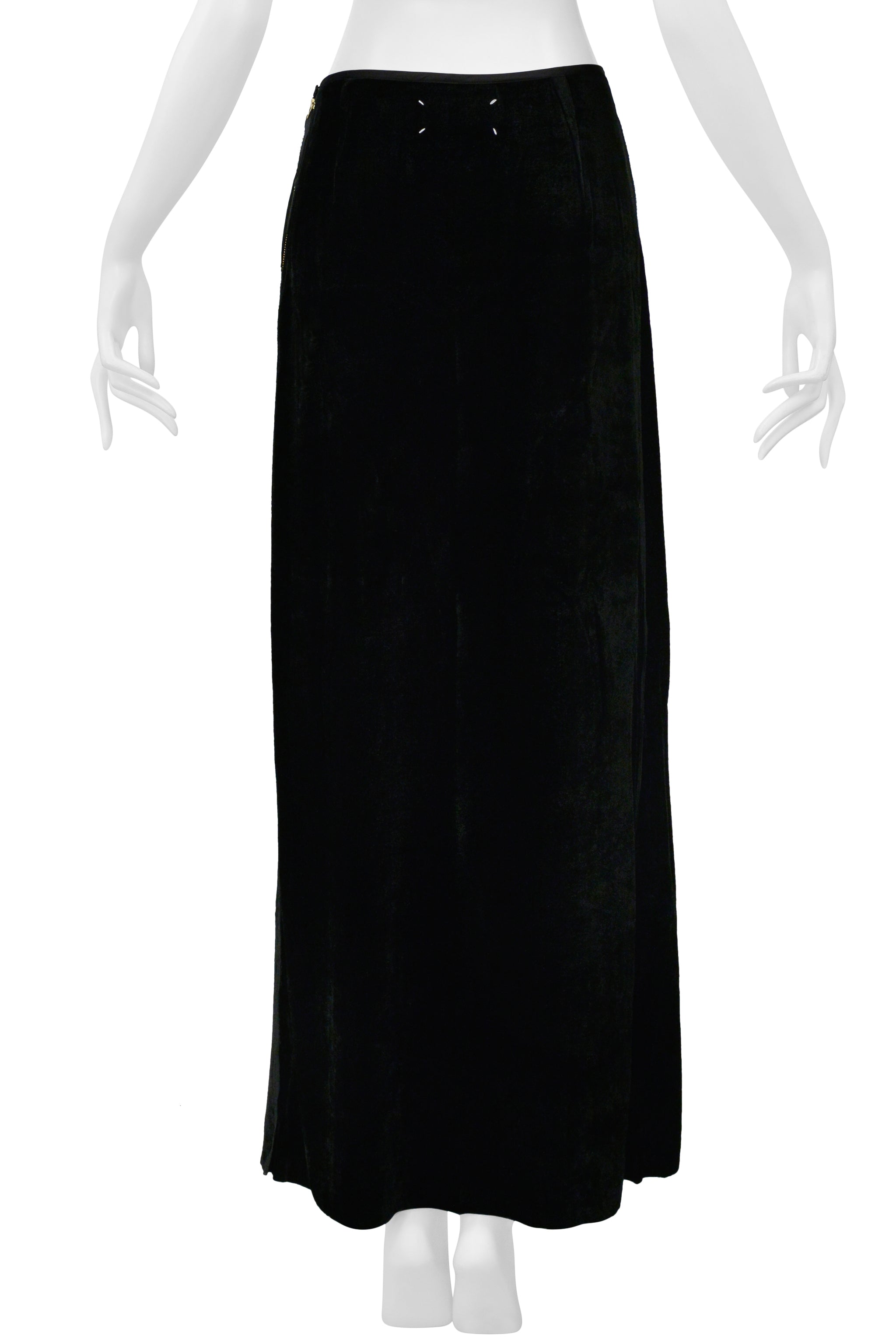 MAISON MARTIN MARGIELA HAND PAINTED VELVET OVERSIZED TOP AND BLACK VELVET MAXI SKIRT WITH SELVEDGE ENSEMBLE 2000