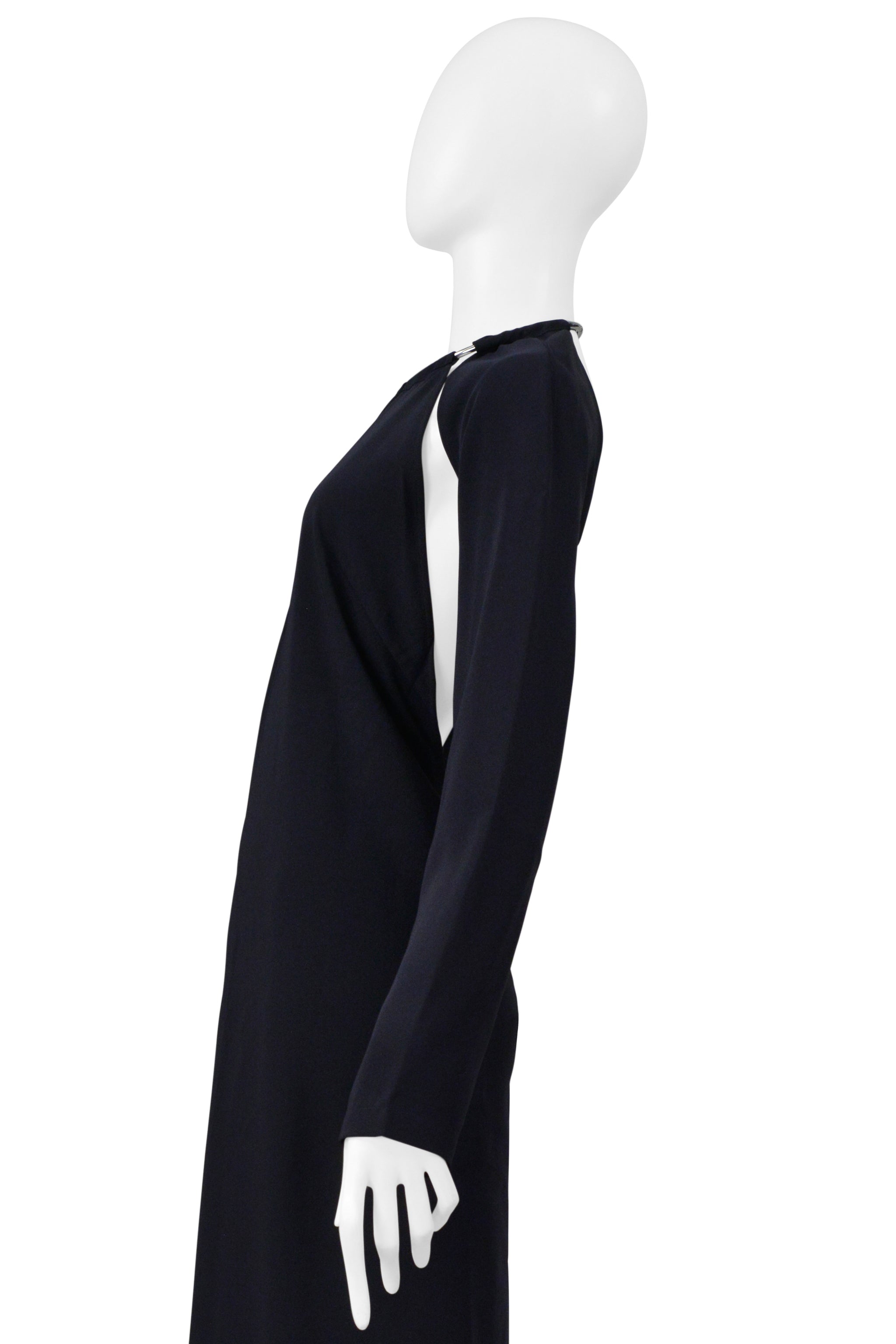 MAISON MARTIN MARGIELA NAVY BACKLESS DRESS WITH METAL COLLAR AND CUTOUT 2000