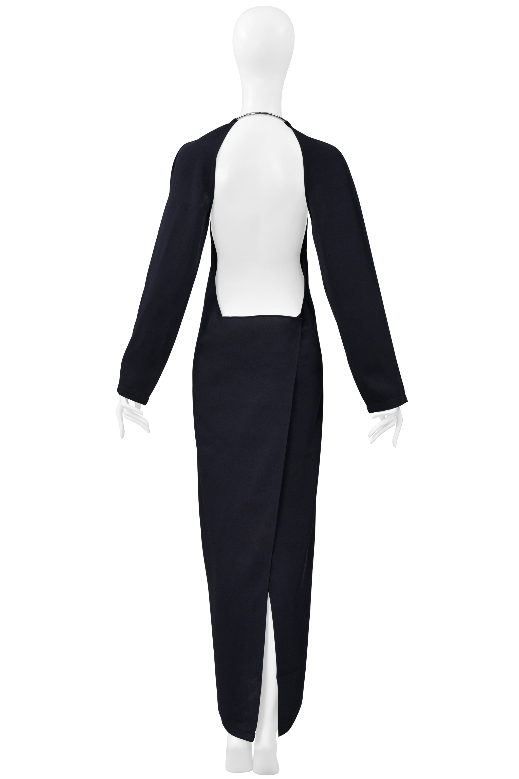 MAISON MARTIN MARGIELA NAVY BACKLESS DRESS WITH METAL COLLAR AND CUTOUT 2000
