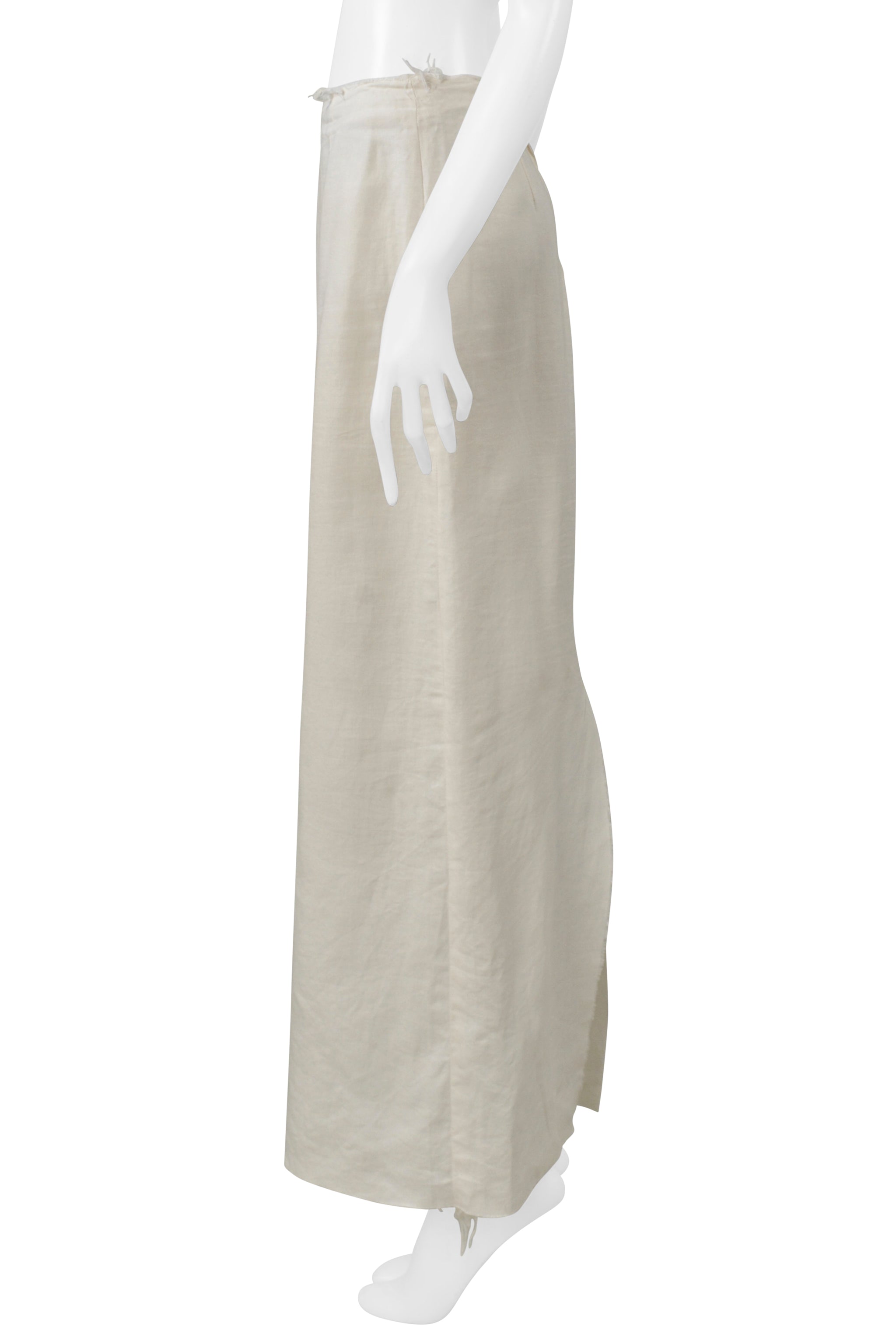 MAISON MARTIN MARGIELA WHITE LINEN SKIRT WITH BACK SLIT 2000