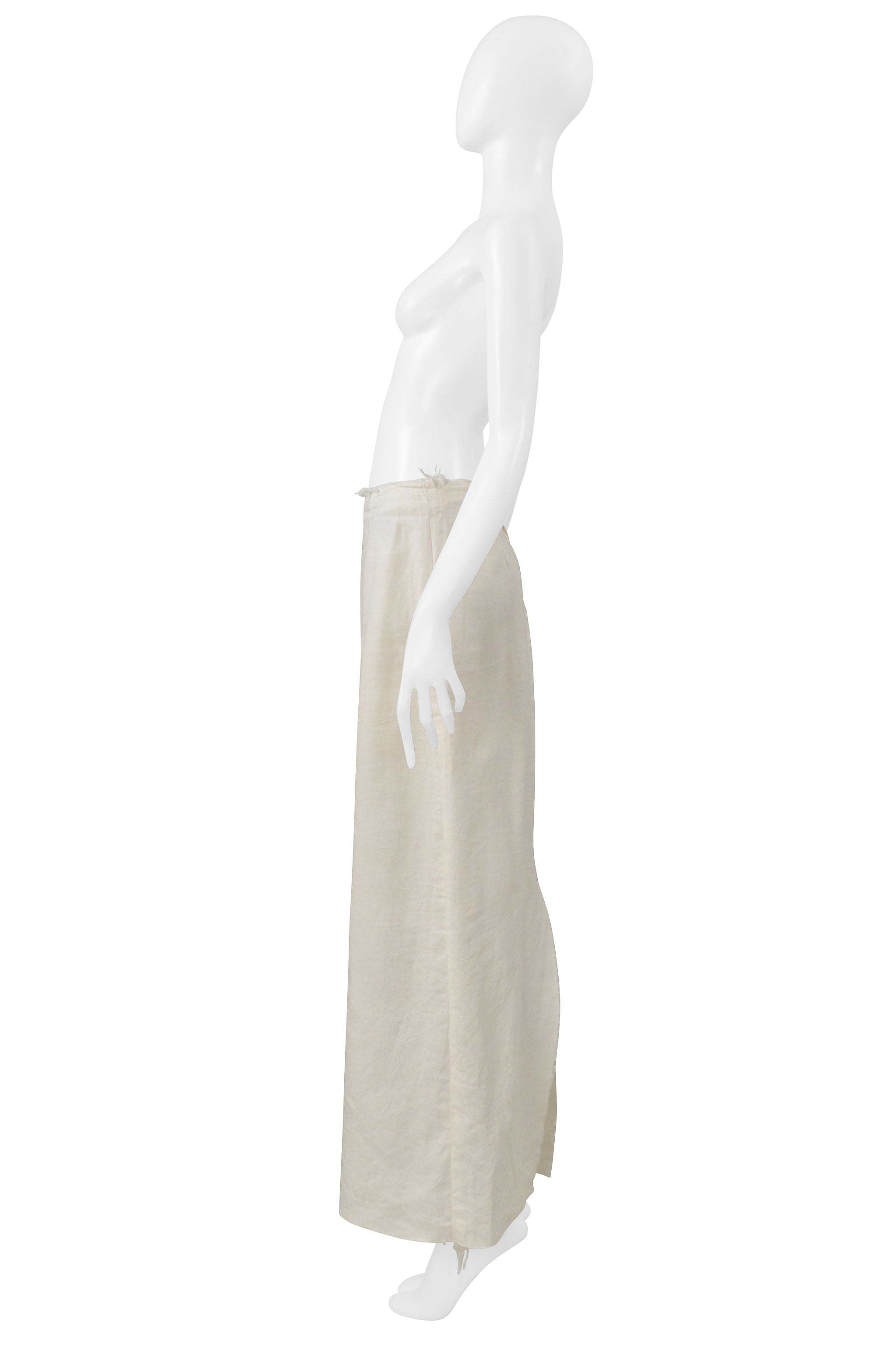 MAISON MARTIN MARGIELA WHITE LINEN SKIRT WITH BACK SLIT 2000
