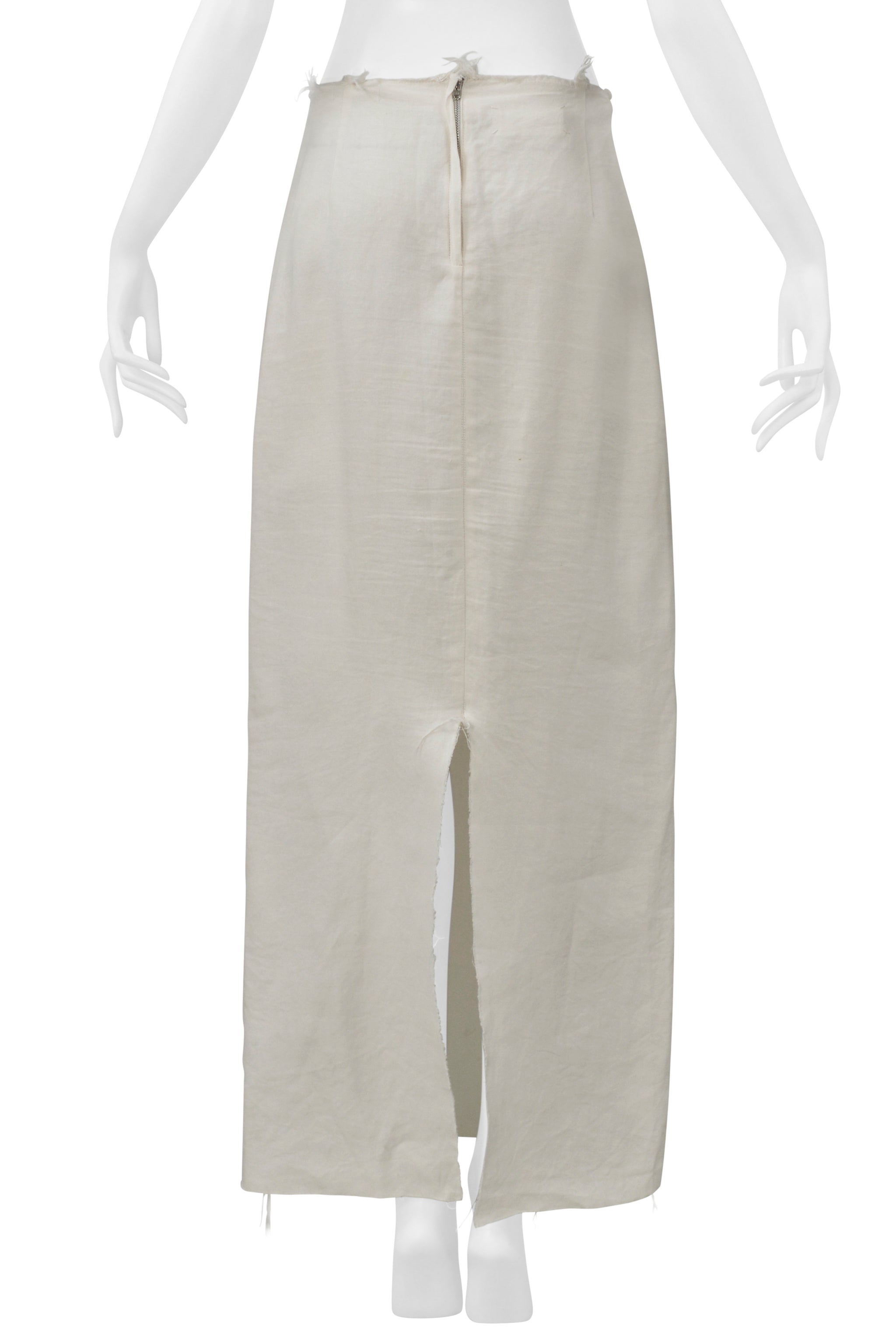 MAISON MARTIN MARGIELA WHITE LINEN SKIRT WITH BACK SLIT 2000