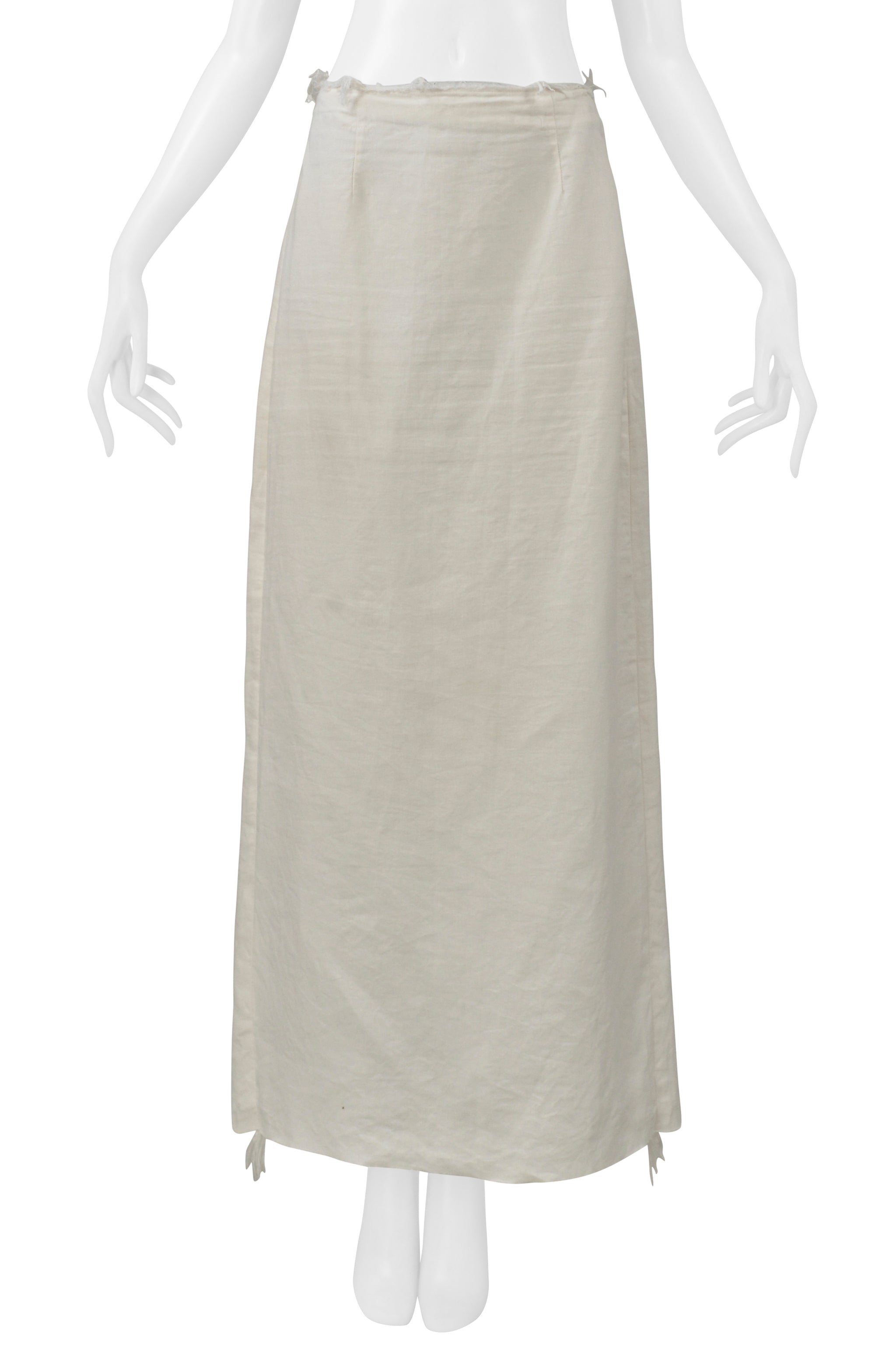 MAISON MARTIN MARGIELA WHITE LINEN SKIRT WITH BACK SLIT 2000