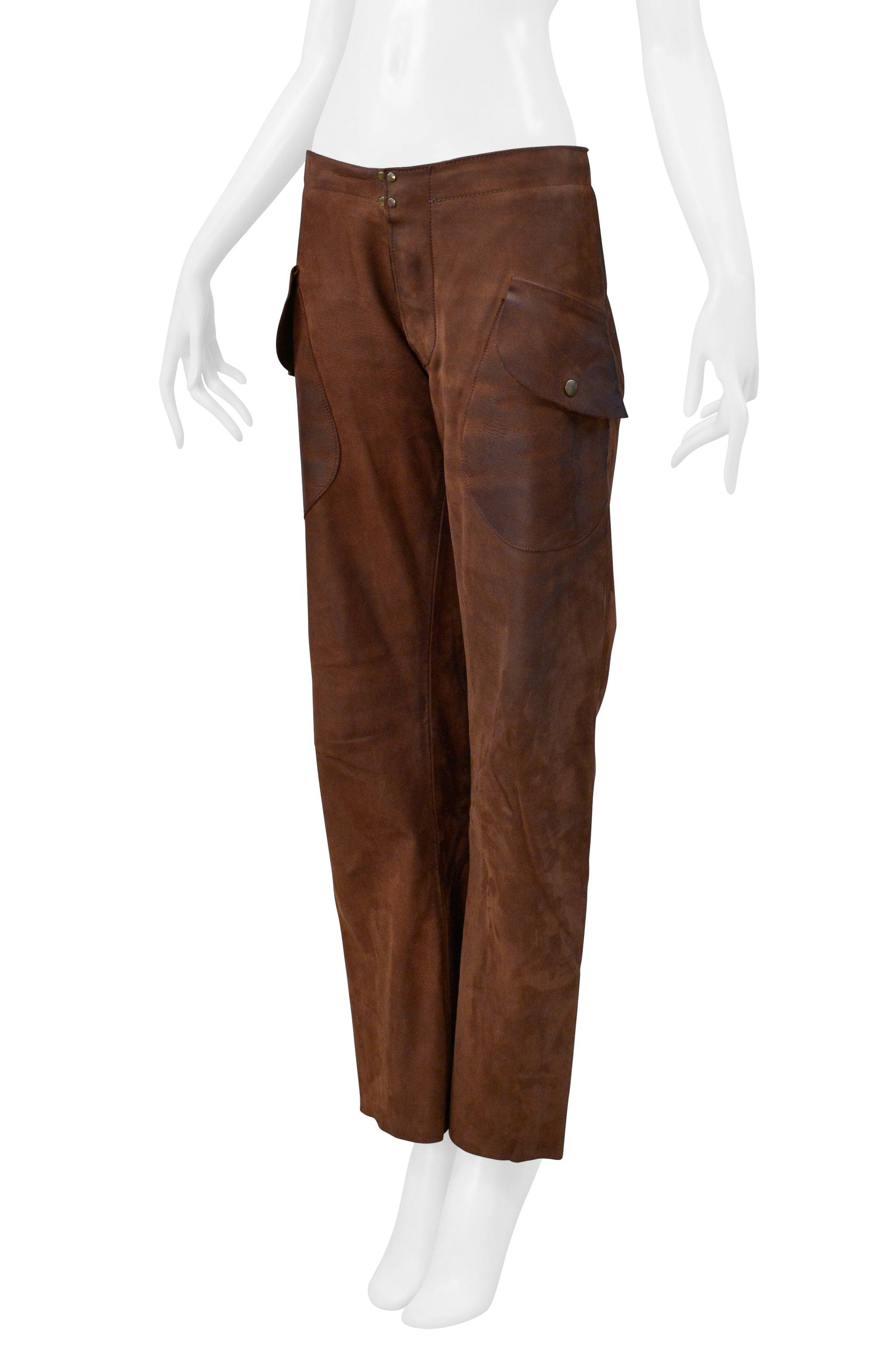 MAISON MARTIN MARGIELA GREASED BROWN LEATHER TROUSERS PANTS AW 2001-2002