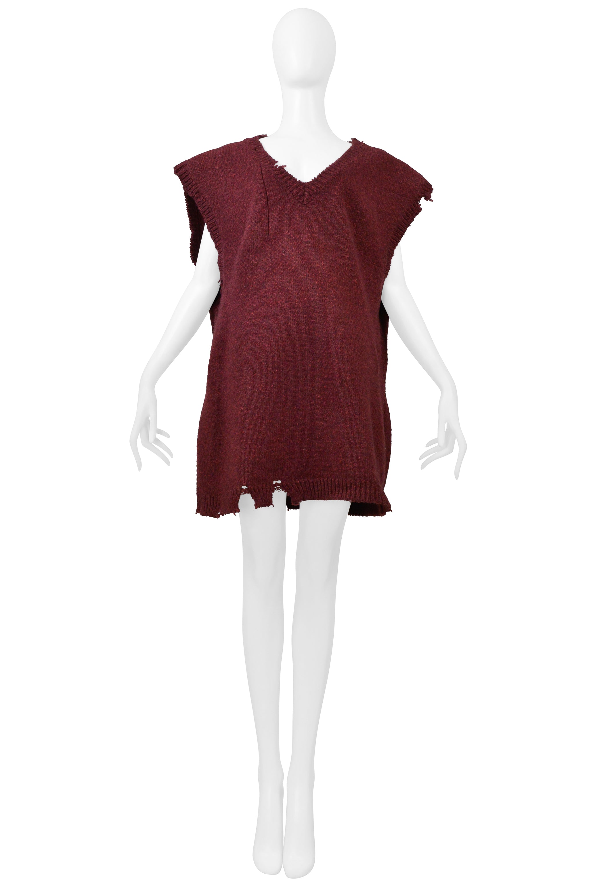 MAISON MARTIN MARGIELA BURGUNDY RED OVERSIZED DECONSTRUCTED SWEATER AW 2000