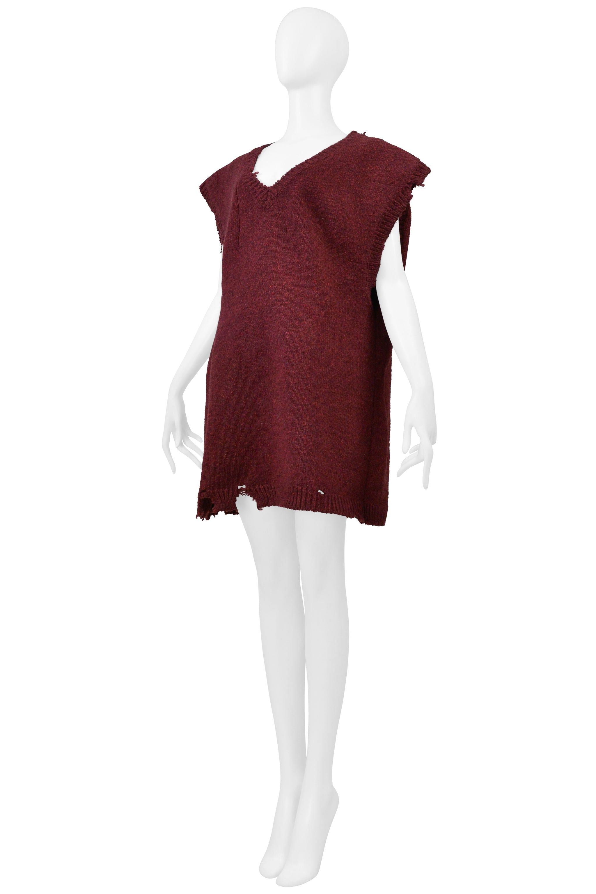 MAISON MARTIN MARGIELA BURGUNDY RED OVERSIZED DECONSTRUCTED SWEATER AW 2000