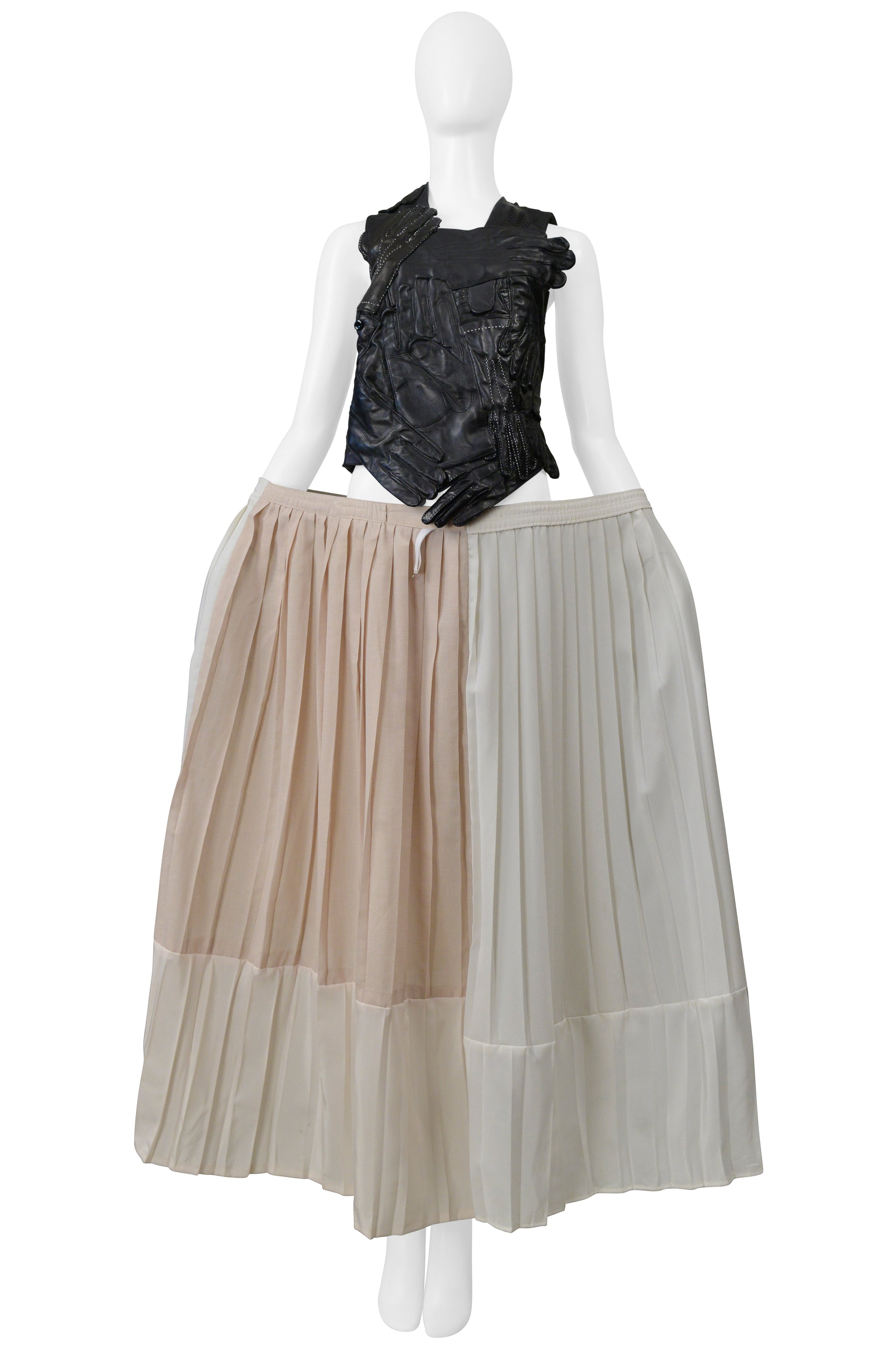 MAISON MARTIN MARGIELA ARTISANAL OFF WHITE PLEATED SKIRT WITH VINTAGE