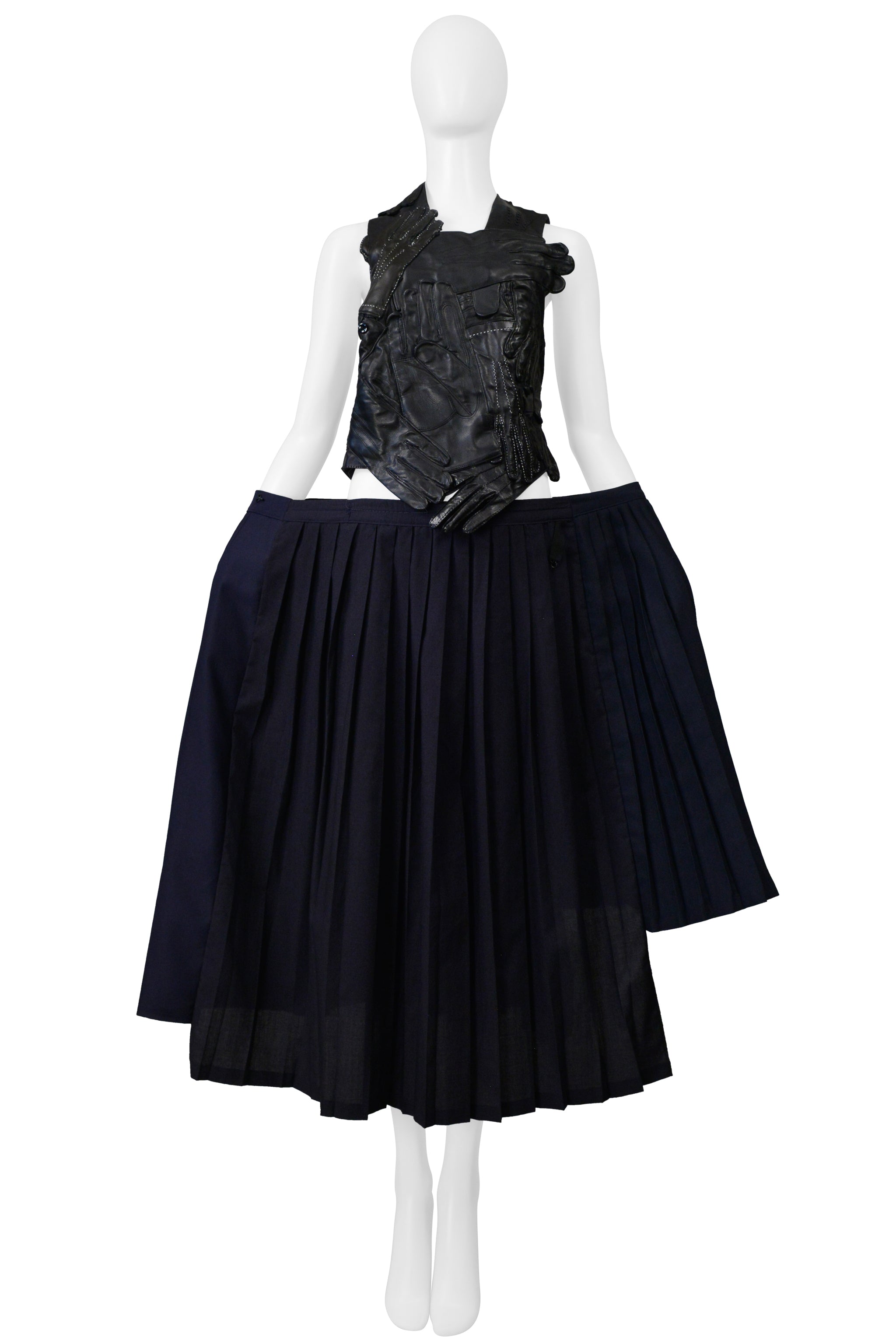 MAISON MARTIN MARGIELA ARTISANAL NAVY BLUE PLEATED OVERSIZED SKIRT SS 2001