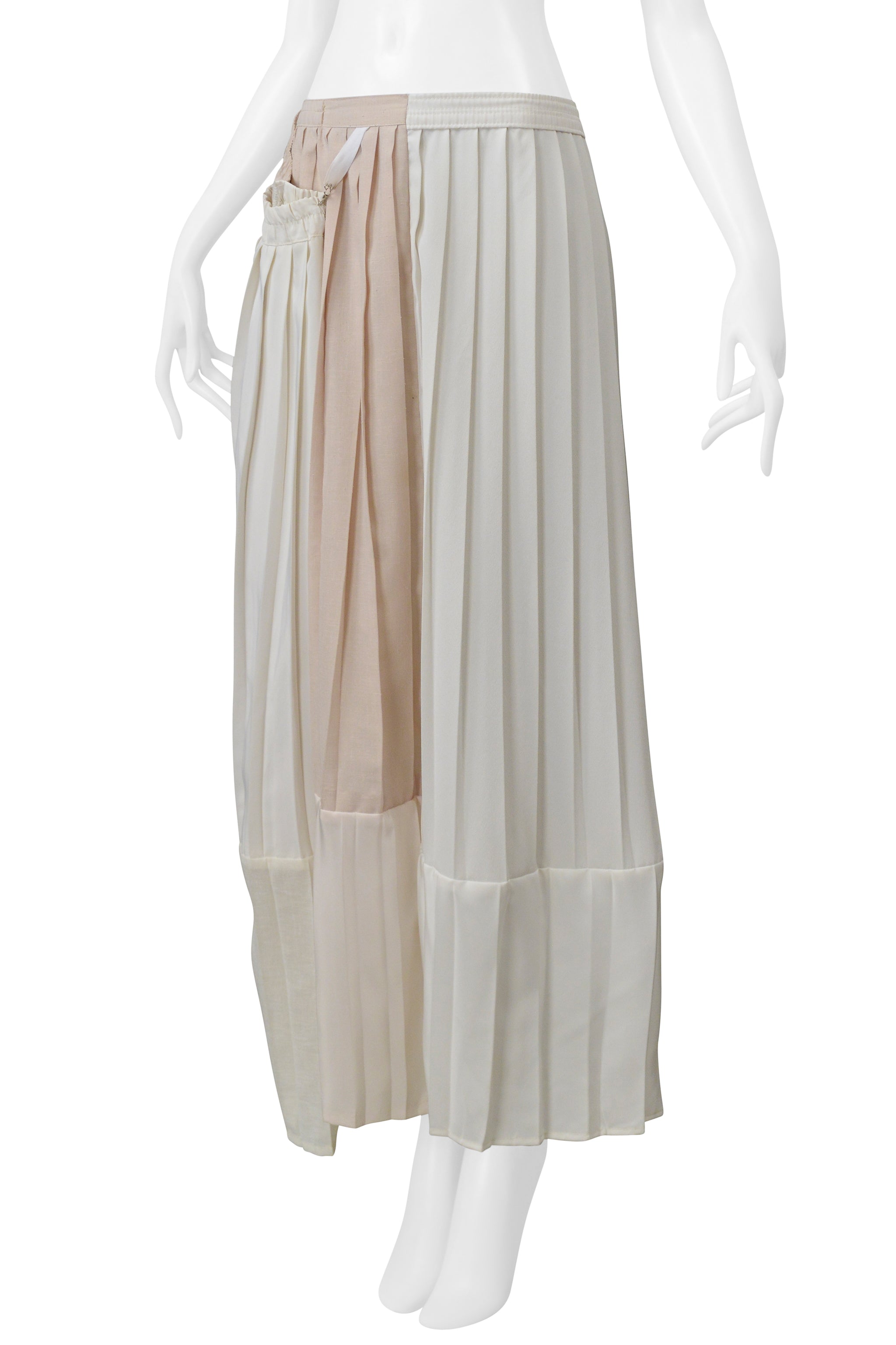 MAISON MARTIN MARGIELA ARTISANAL OFF WHITE PLEATED SKIRT WITH VINTAGE PANELS SS 2001