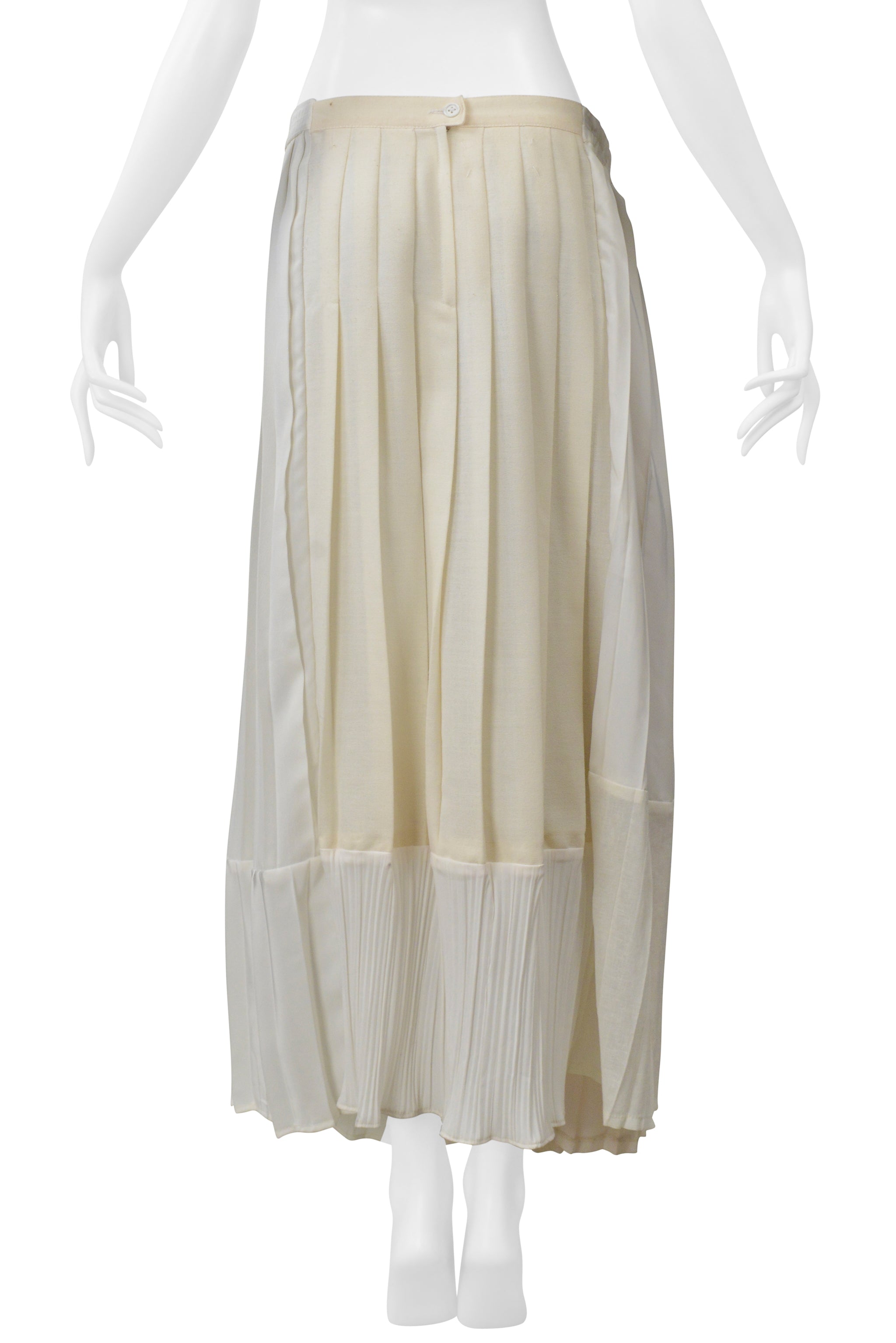 MAISON MARTIN MARGIELA ARTISANAL OFF WHITE PLEATED SKIRT WITH VINTAGE PANELS SS 2001