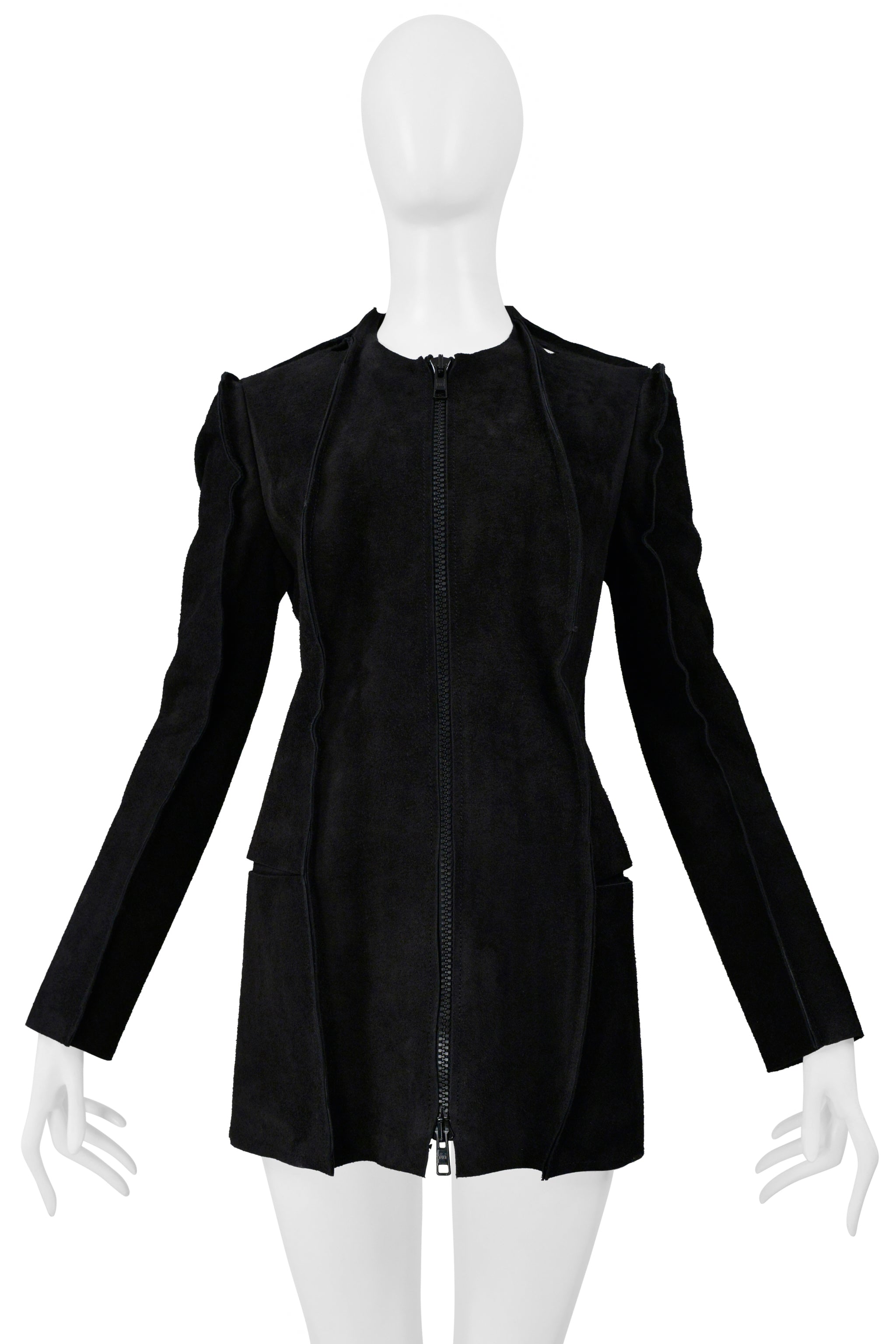 MAISON MARTIN MARGIELA BLACK SUEDE FLAT GARMENT JACKET 2001 MAISON MARTIN MARGIELA BLACK SUEDE FLAT GARMENT JACKET 2001