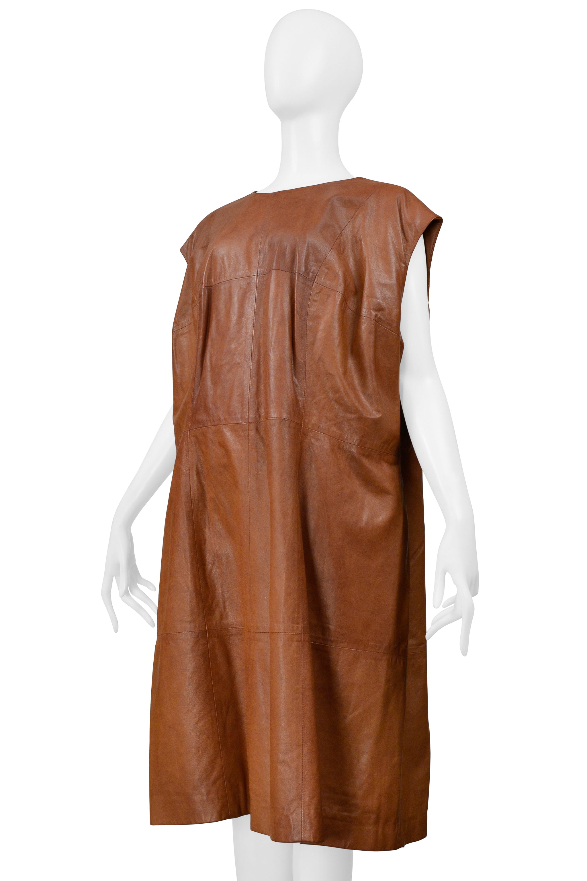 MAISON MARTIN MARGIELA BROWN LEATHER OVERSIZED DRESS 2001