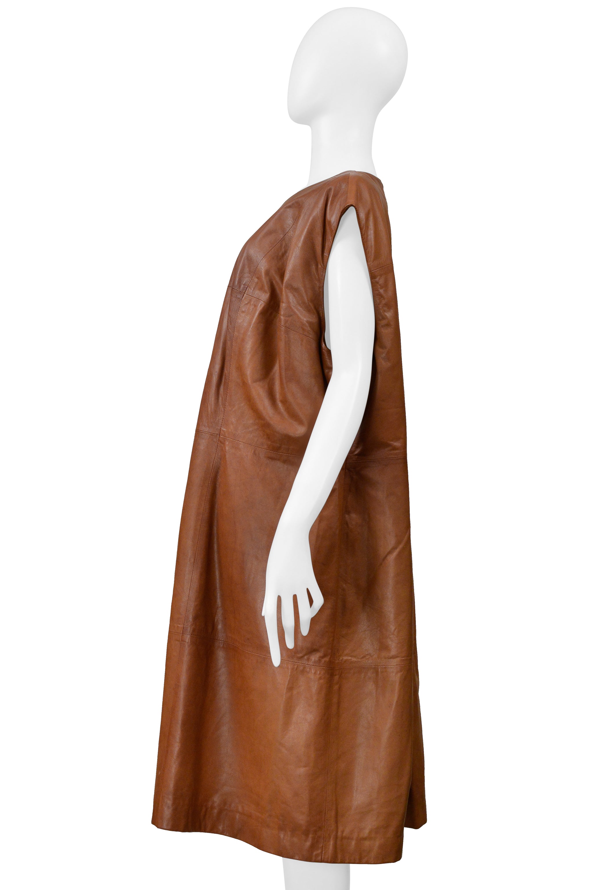 MAISON MARTIN MARGIELA BROWN LEATHER OVERSIZED DRESS 2001
