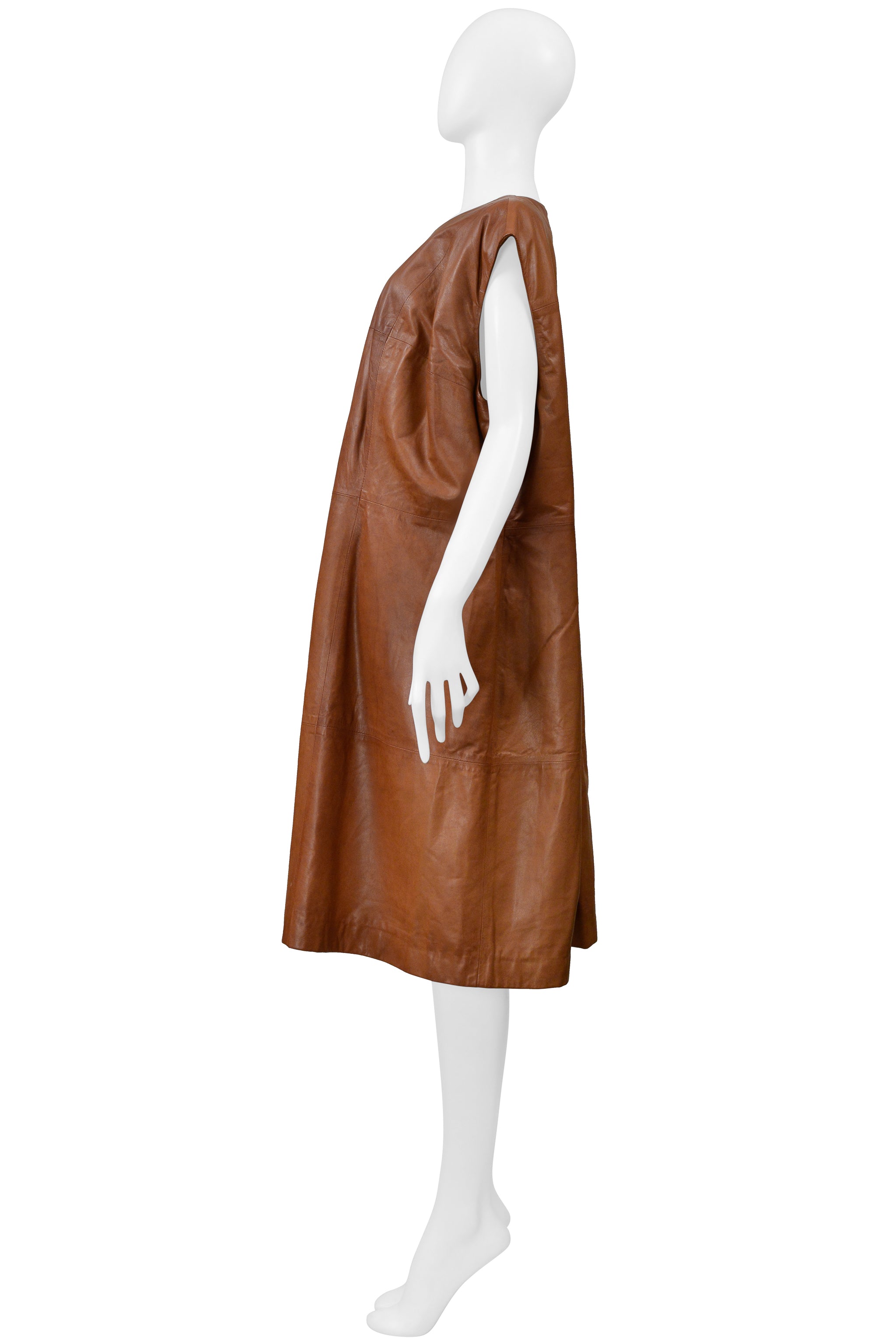 MAISON MARTIN MARGIELA BROWN LEATHER OVERSIZED DRESS 2001
