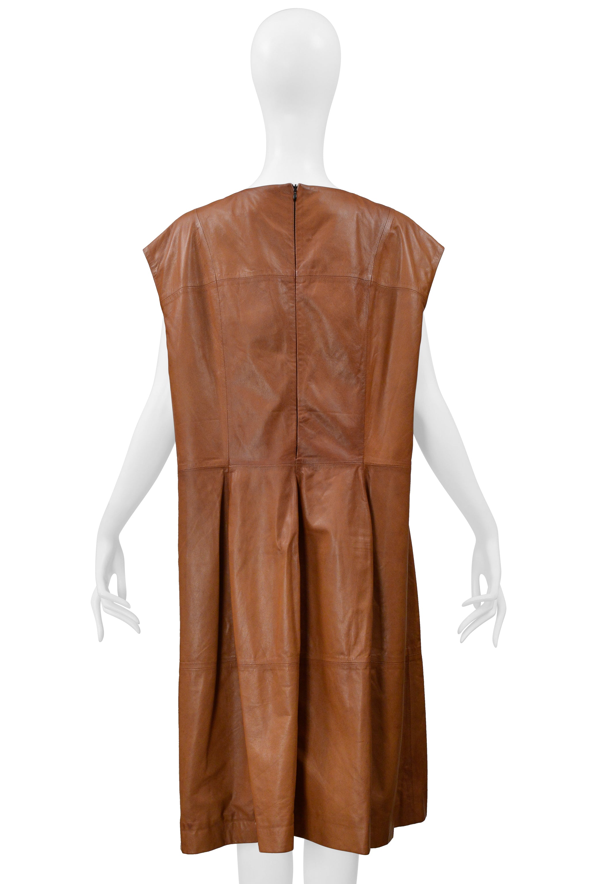 MAISON MARTIN MARGIELA BROWN LEATHER OVERSIZED DRESS 2001