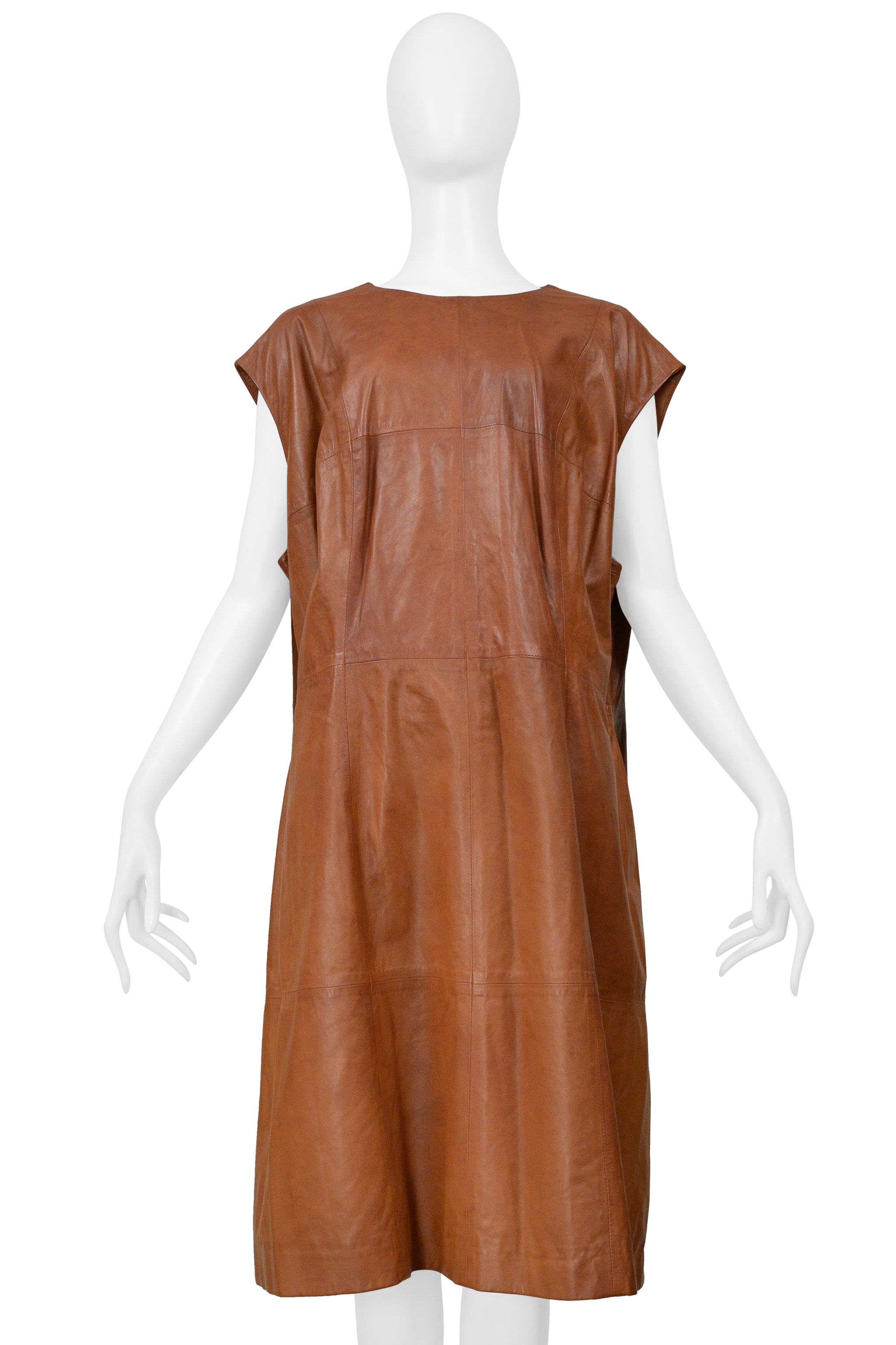 MAISON MARTIN MARGIELA BROWN LEATHER OVERSIZED DRESS 2001