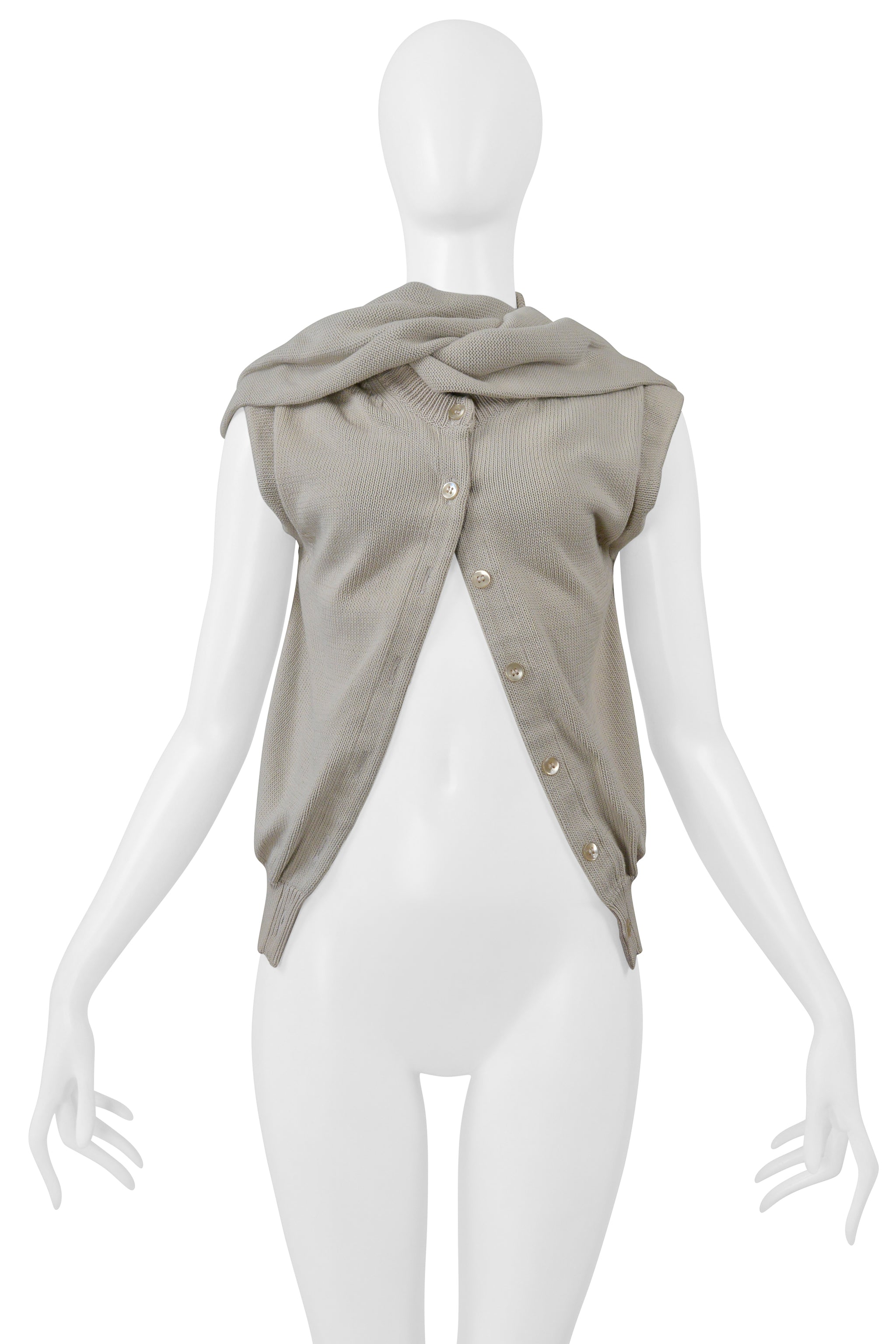 MAISON MARTIN MARGIELA GRAY KNIT CARDIGAN WITH DETACHED SLEEVES SS 2001