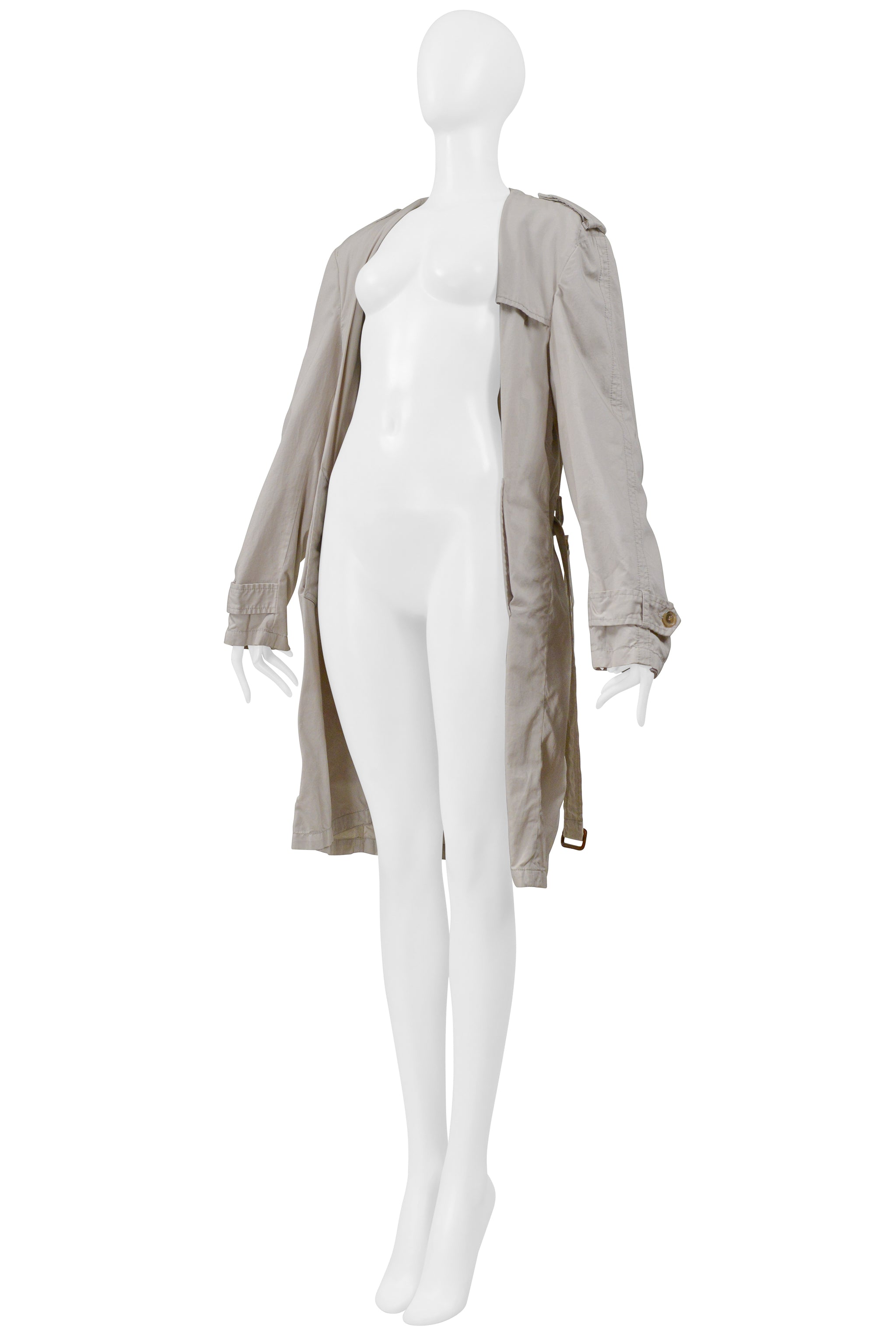 MAISON MARTIN MARGIELA KHAKI DECONSTRUCTED AND FOLDED TRENCH COAT WITH HIDDEN LAPELS 2001