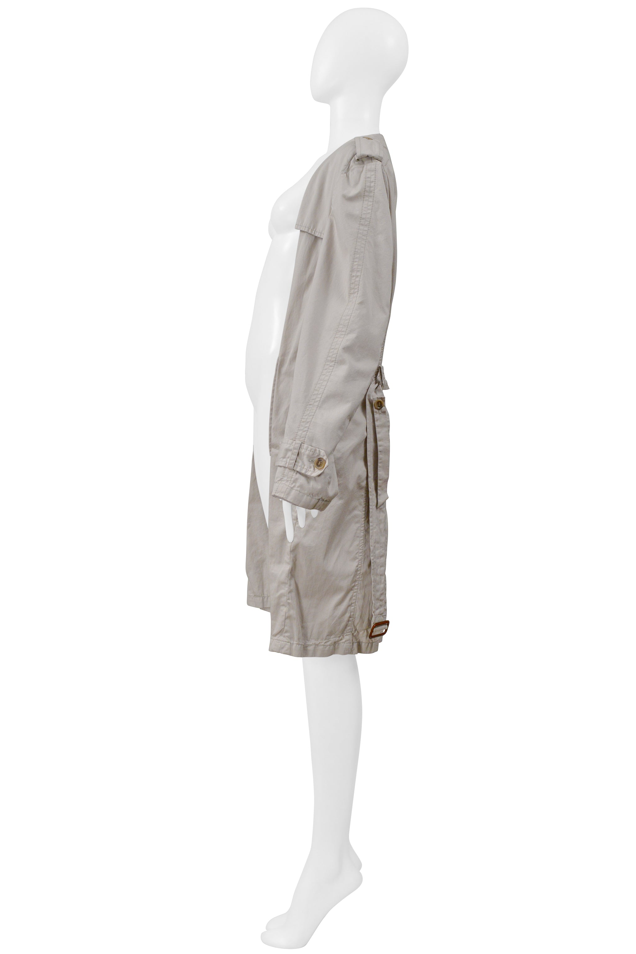 MAISON MARTIN MARGIELA KHAKI DECONSTRUCTED AND FOLDED TRENCH COAT WITH HIDDEN LAPELS 2001