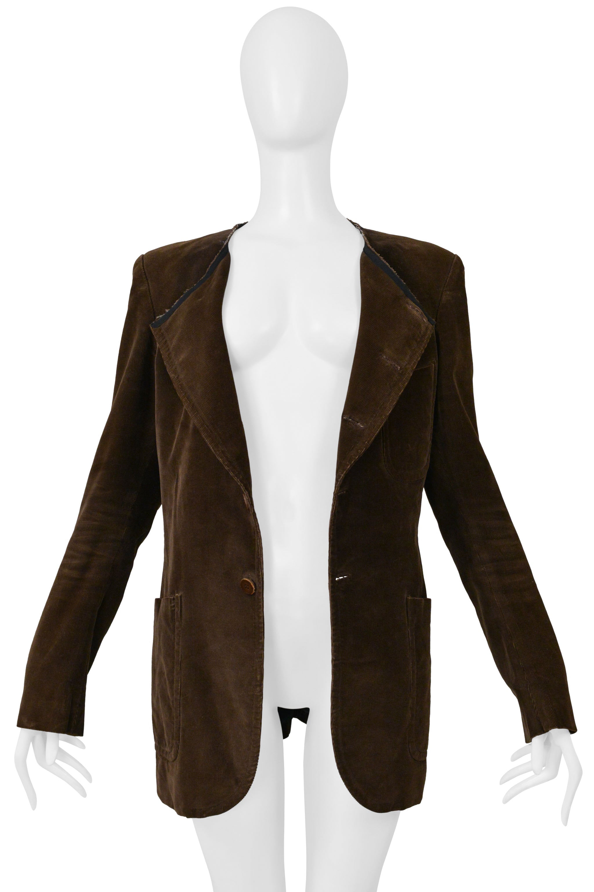 MAISON MARTIN MARGIELA ARTISANAL MENS BROWN CORDUROY JACKET WITH RAW EDGES