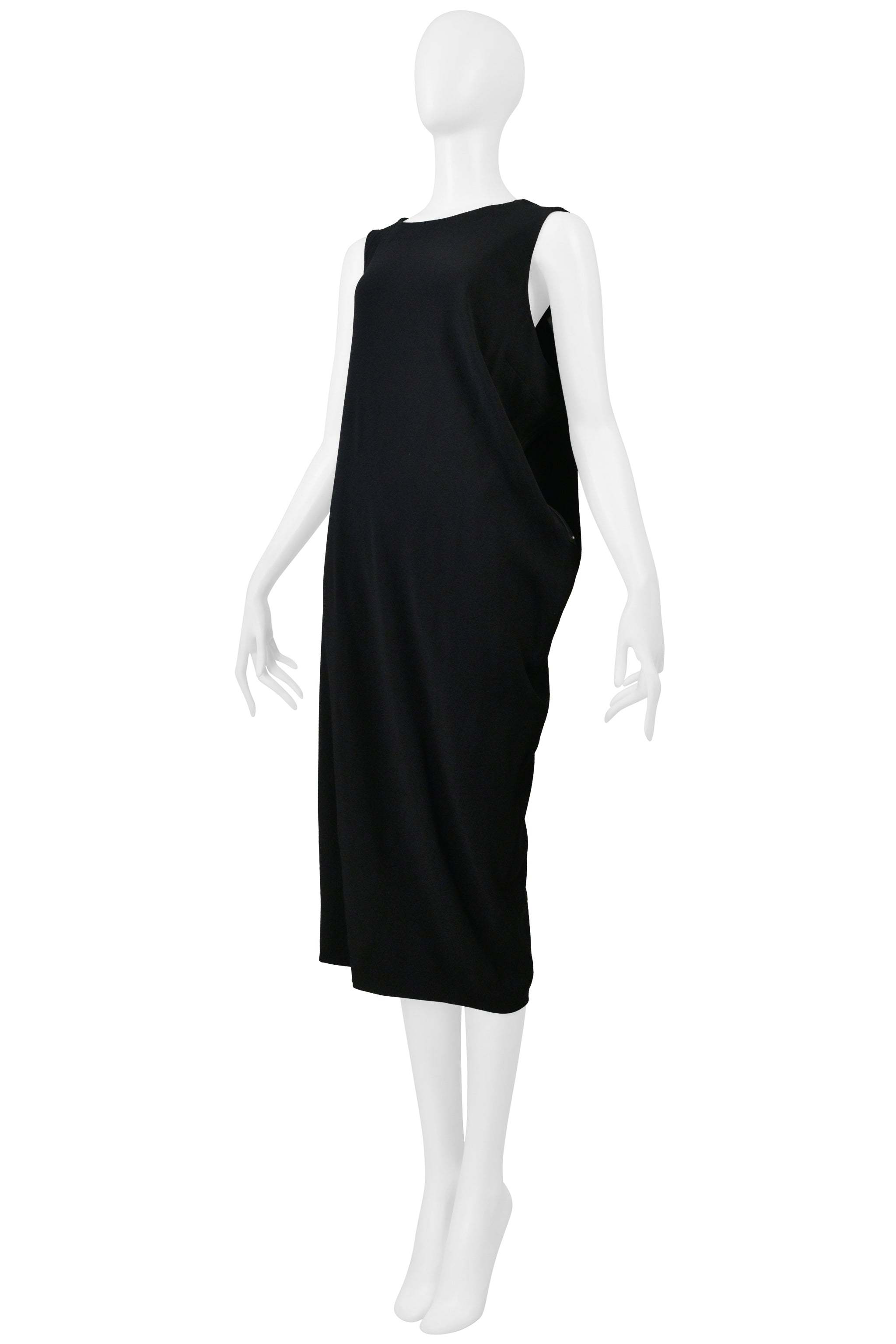 MAISON MARTIN MARGIELA BLACK ASYMMETRICAL SILK DRESS 2000